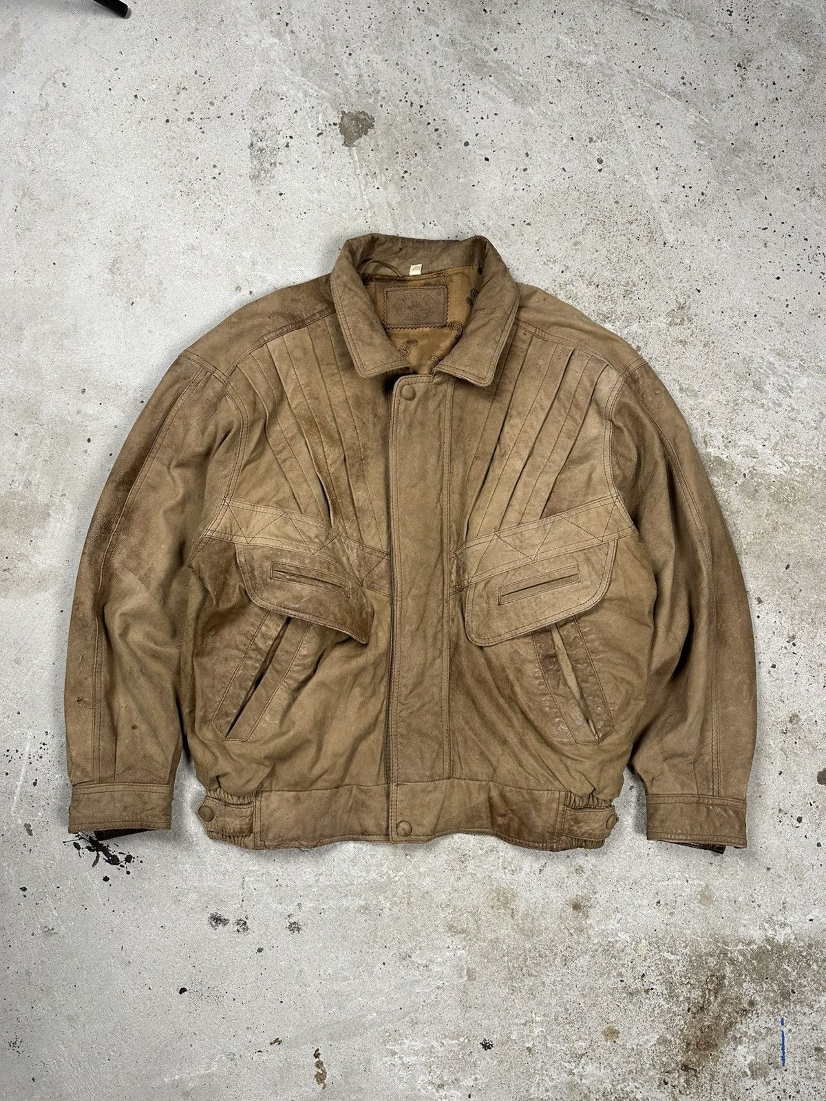 Genuine Leather × Vintage Vintage 90s Brown Distressed Utility Leather Bomber Jacket Size US L / EU 52-54 / 3 - 1 Thumbnail