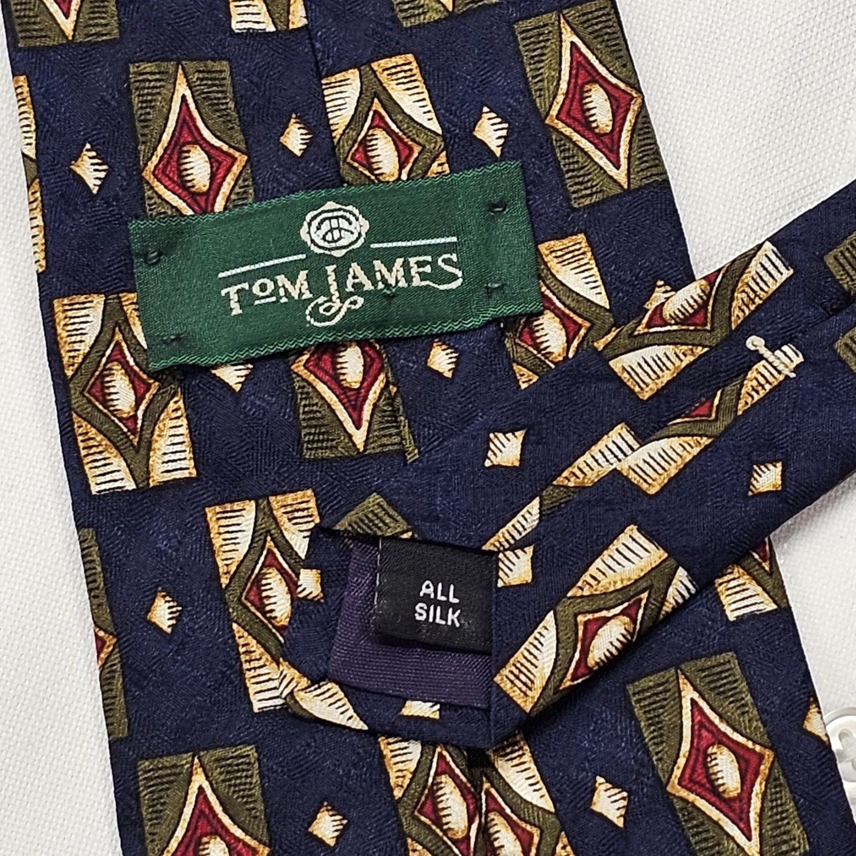 Vintage Tom James Necktie Men’s Blue Geometric Woven Abstract Tie USA 57.28" X 3.75" Silk 100% Classic Designer Mens Size ONE SIZE - 4 Thumbnail