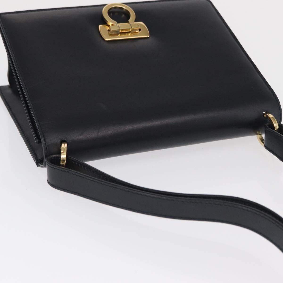 Salvatore Ferragamo Gancini Shoulder Bag Leather Navy Gold A