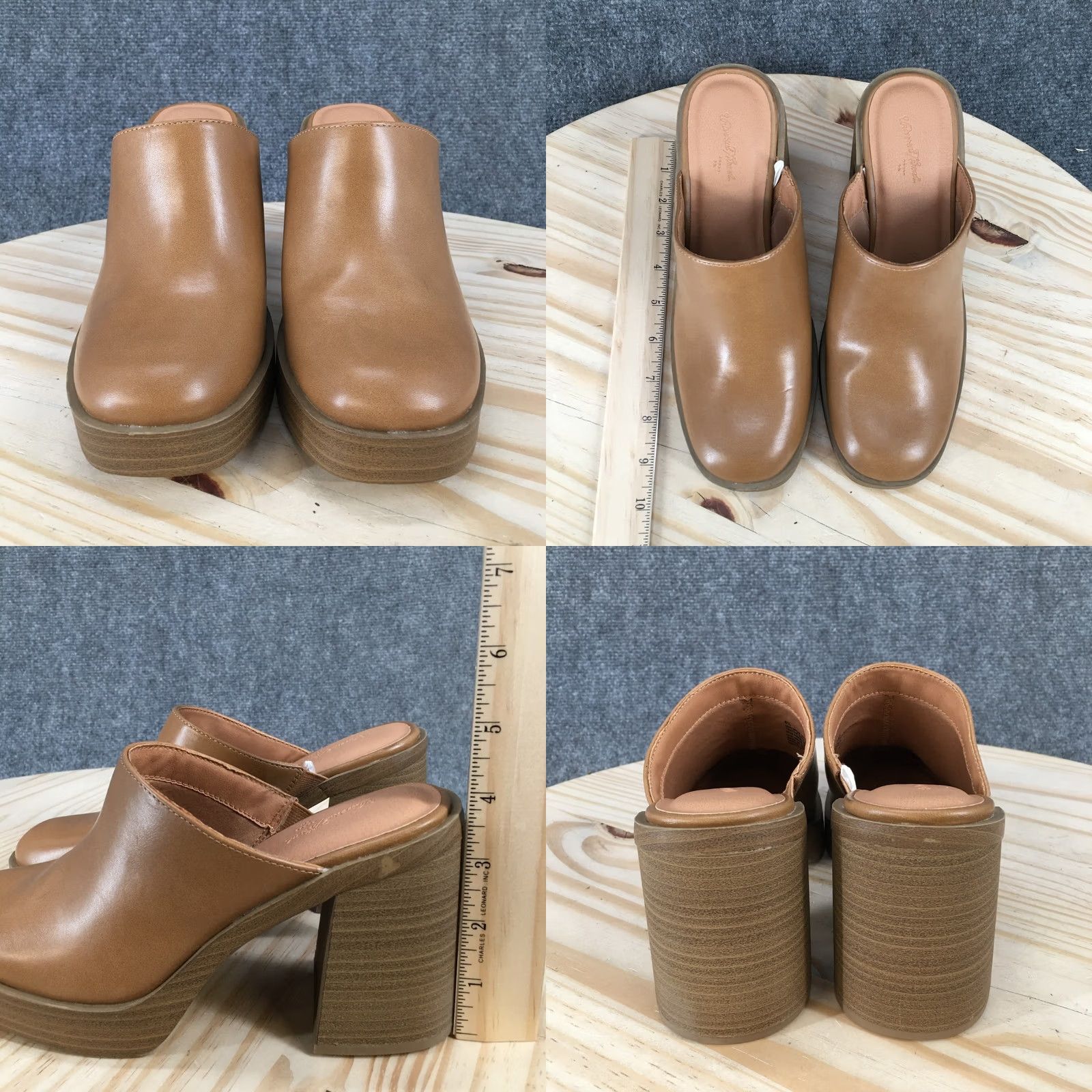Vintage Universal Thread Sandals Womens 6.5M Platform Mule Brown Leather Slip On Block Heel Womens Shoes Casual Strapless? Size US 7 / IT 37 - 8 Thumbnail