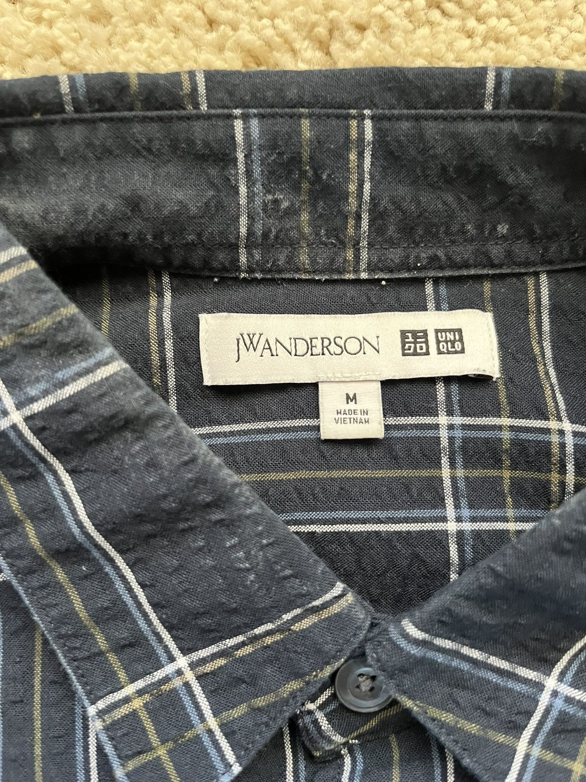 JW Anderson × Uniqlo Uniqlo JW Anderson Seersucker Shirt Short Sleeve Navy Size US M / EU 48-50 / 2 - 3 Thumbnail