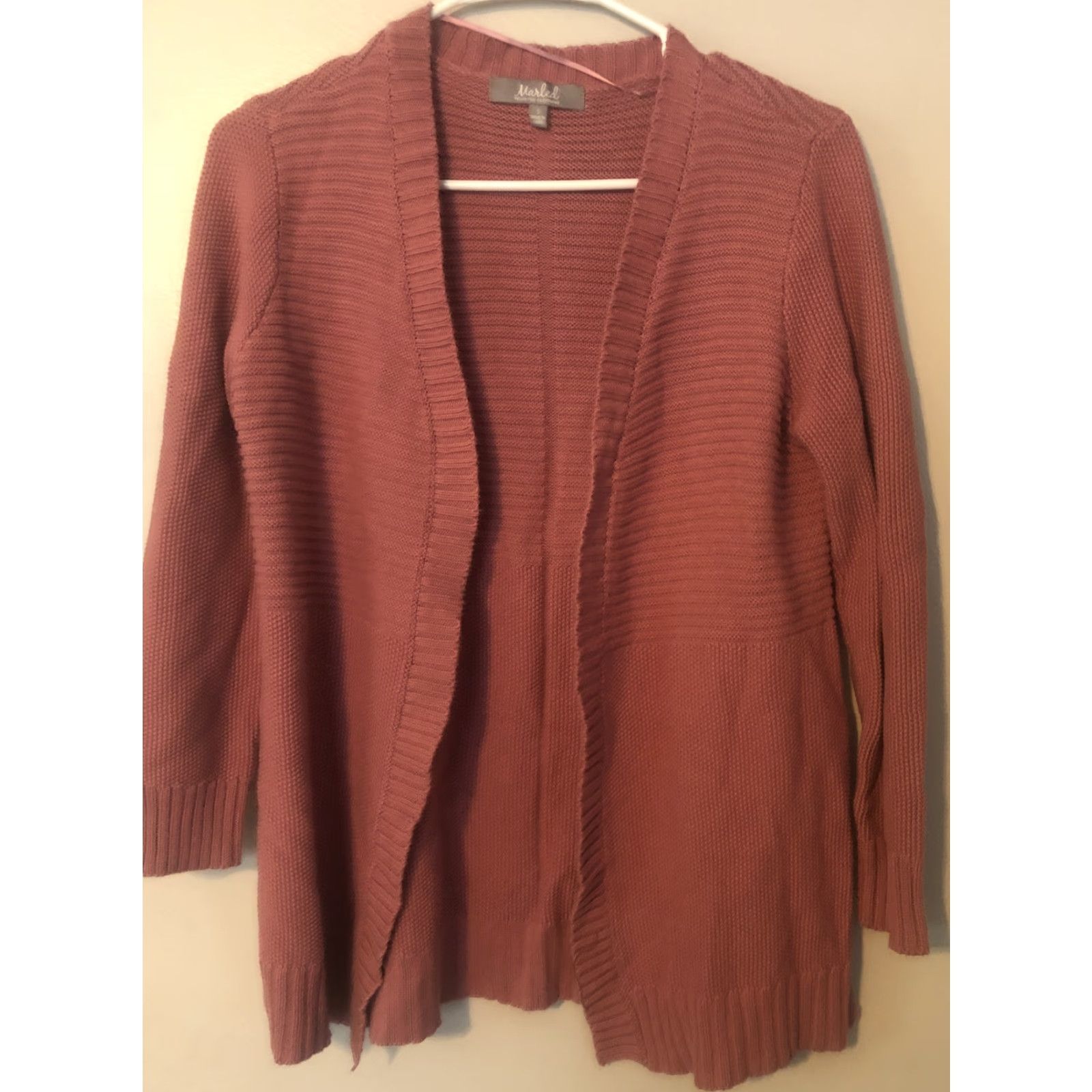 Vintage VINTAGE Marled Hooded Shaw Wrap Sweater Womens S Dusty Pink Cardigan Size S / US 4 / IT 40 - 2 Thumbnail