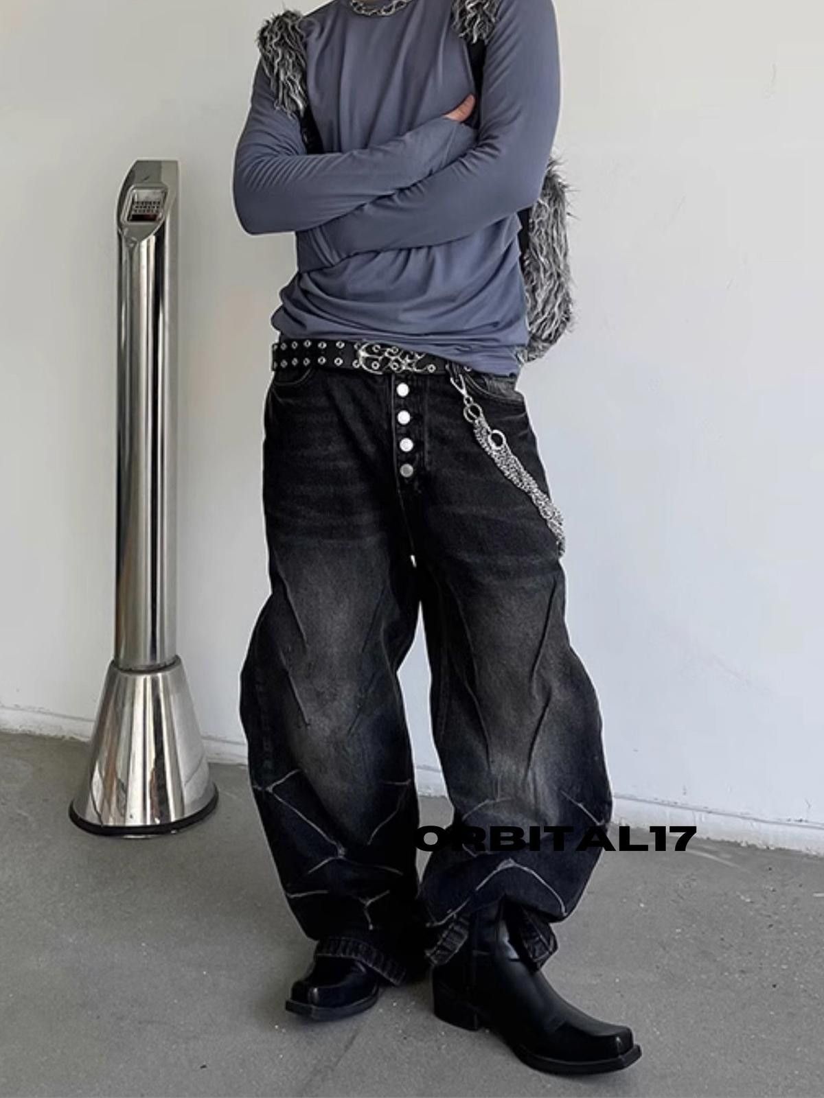 Vintage Black Baggy Flare Denim Jeans Size US 32 / EU 48 - 1 Thumbnail