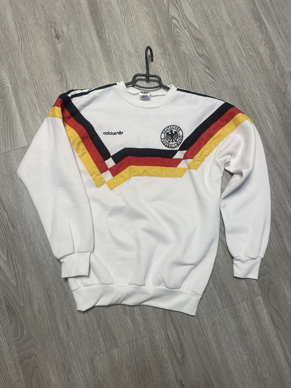 image of Vintage Adidas Germany 90's Football Sweatshirt Crewneck in White, Men's (Size Small)