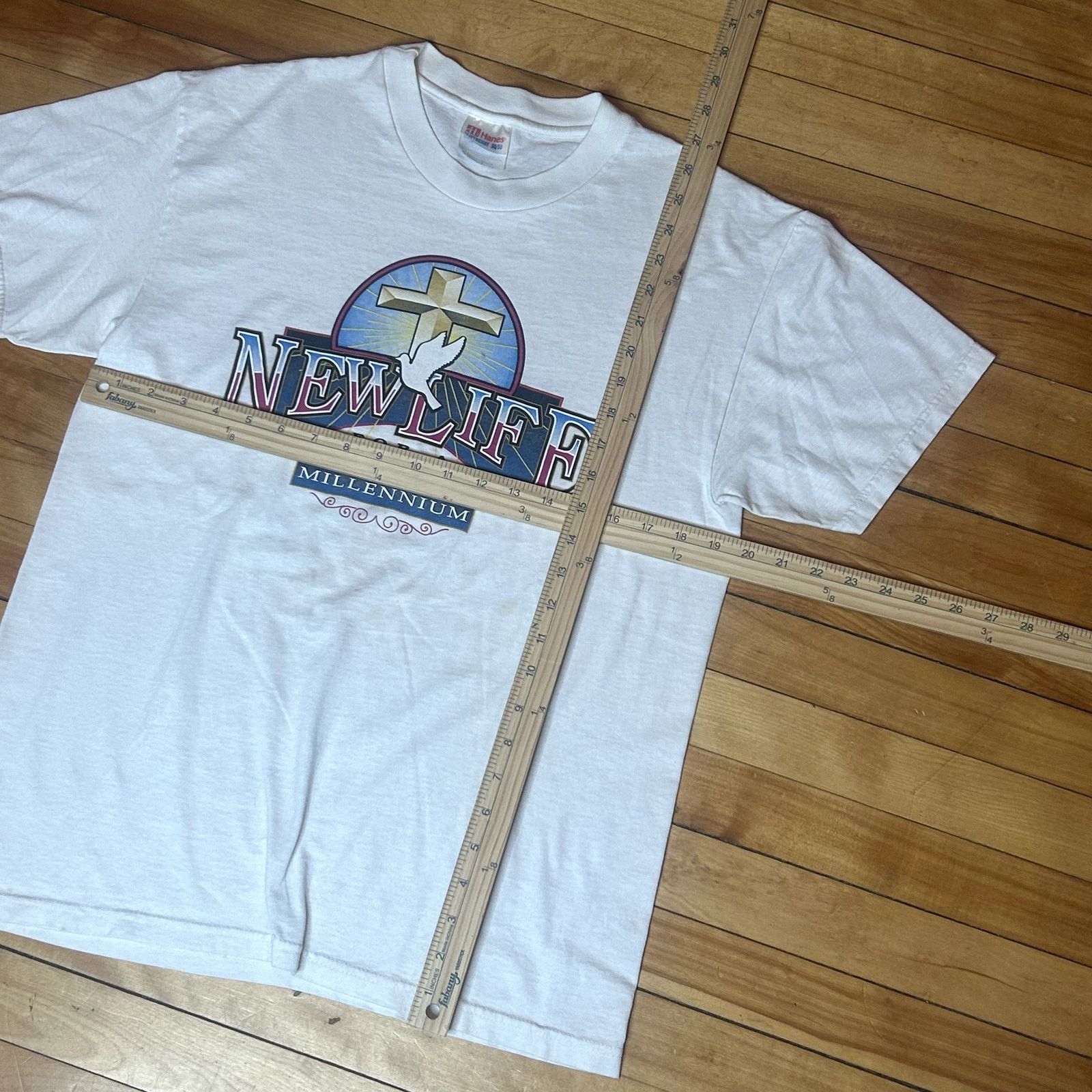 Hanes Y2K New Life white T-Shirt Has some stains Medium Size US M / EU 48-50 / 2 - 4 Thumbnail