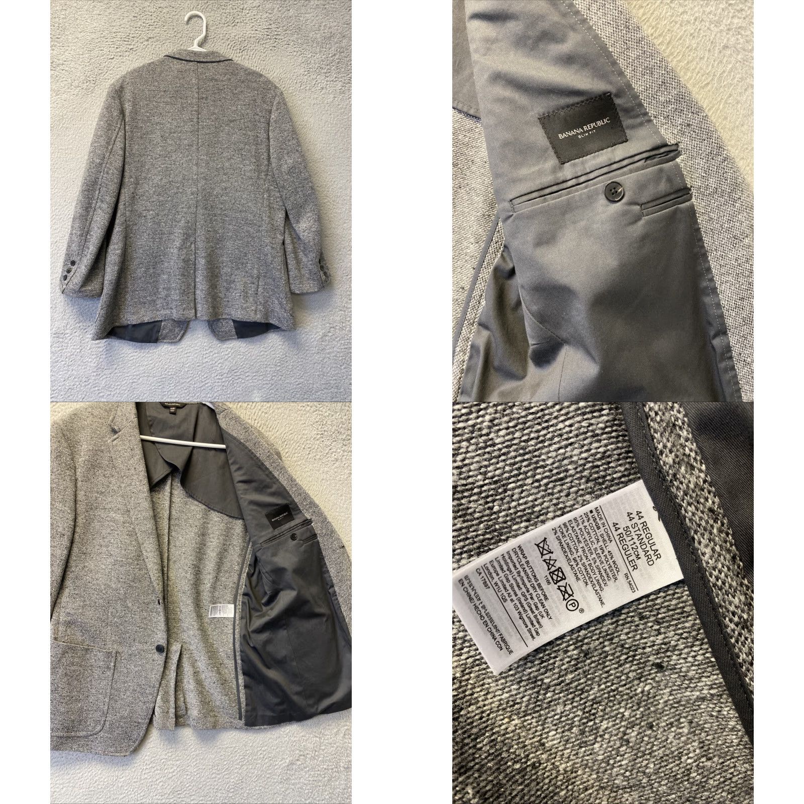 Banana Republic Banana Republic Men's Blazer 44R Gray Wool Cotton Slim Fit Two-Button Sport Coat Size US XXL / EU 58 / 5 - 8 Thumbnail