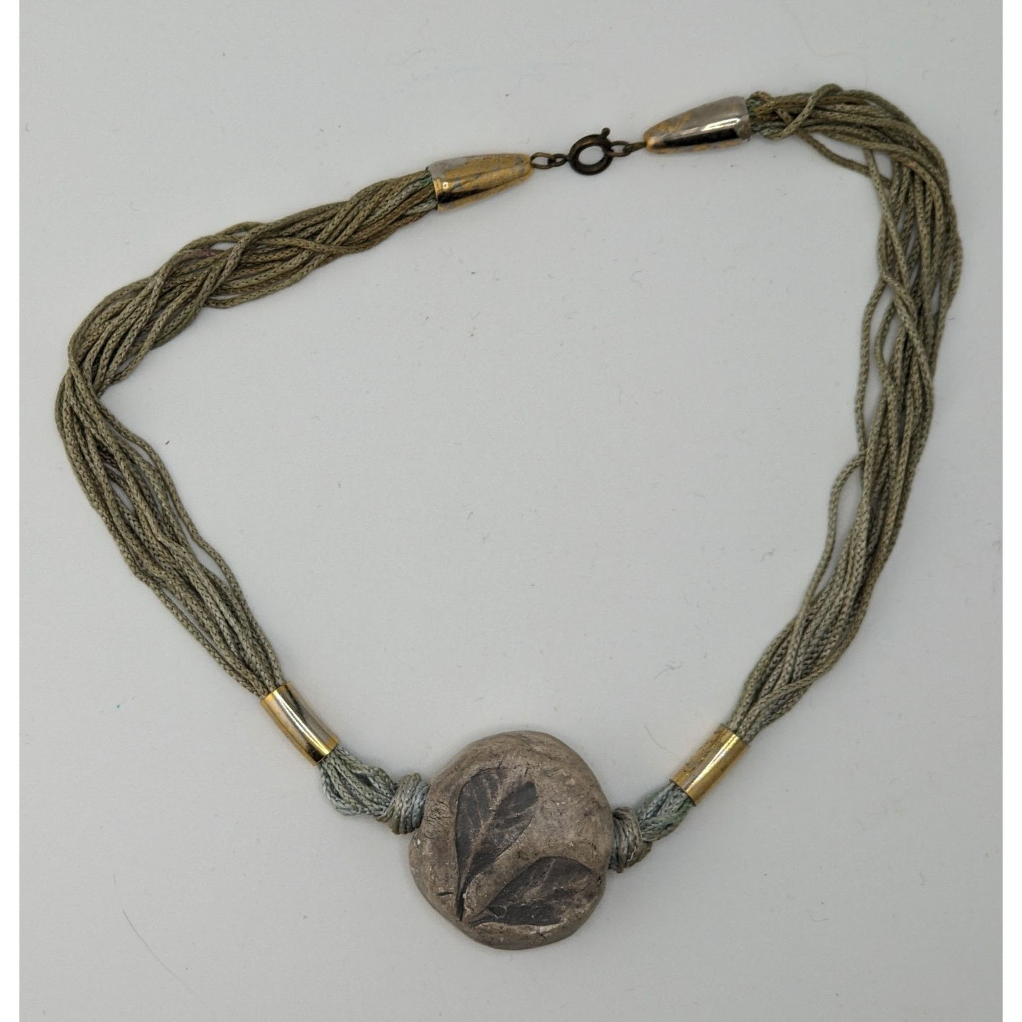 Handmade Handmade Fairycore Leaf Imprint Necklace With Cord & Brass A Size ONE SIZE - 5 Thumbnail