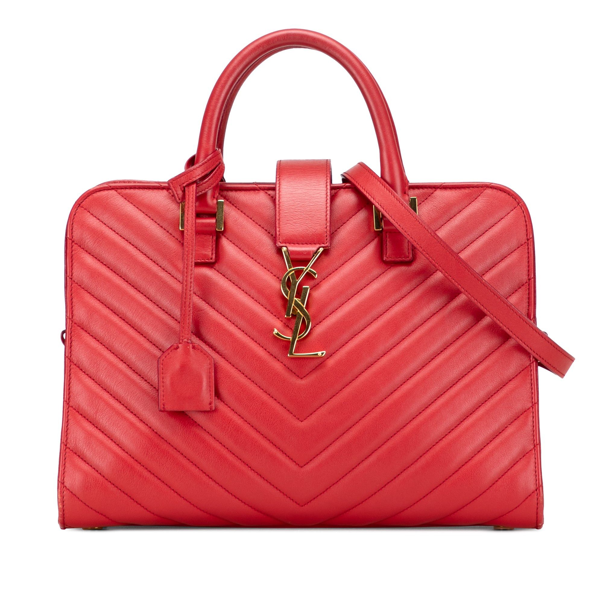 Saint Laurent Paris Small Chevron Calfskin Monogram Cabas Satchel Size ONE SIZE - 1 Thumbnail