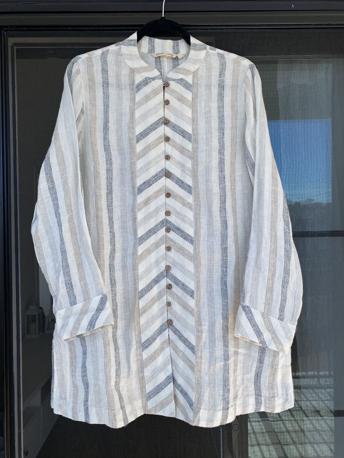 Other Soft Surroundings Button Up Linen Mandarin Tunic Shirt Size M / US 6-8 / IT 42-44 - 2 Thumbnail