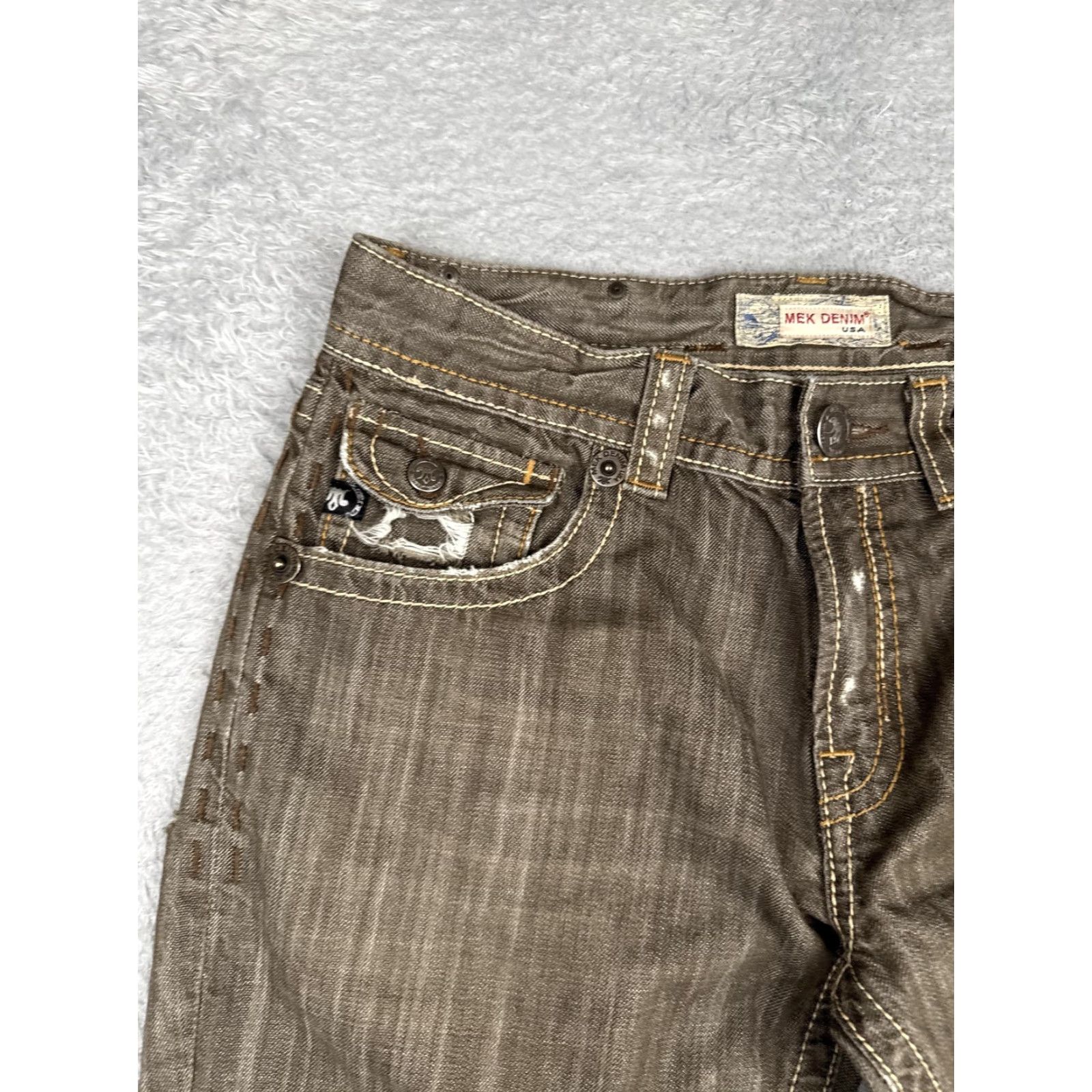 Denime VINTAGE MEK Denim Shorts Women Bermuda 34x12 Distressed Brown Embroidered Studded 5-Pocket Casual Spring Summer Womens MDN Size 24" / US 00 / IT 34 - 4 Thumbnail