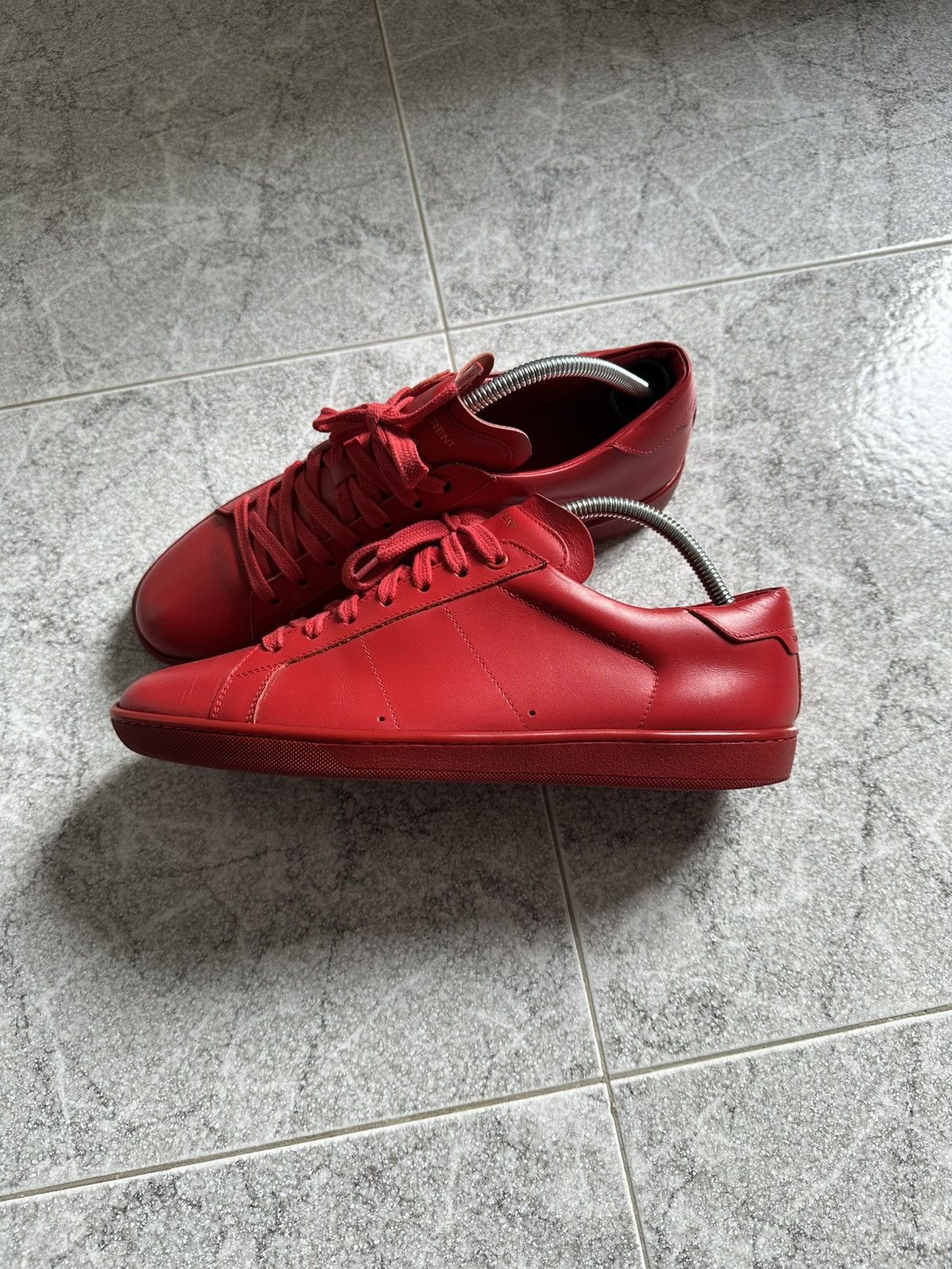 Saint Laurent Paris Saint Laurent SL01 Red Leather Low Sneakers Size US 9 / EU 42 - 2 Thumbnail
