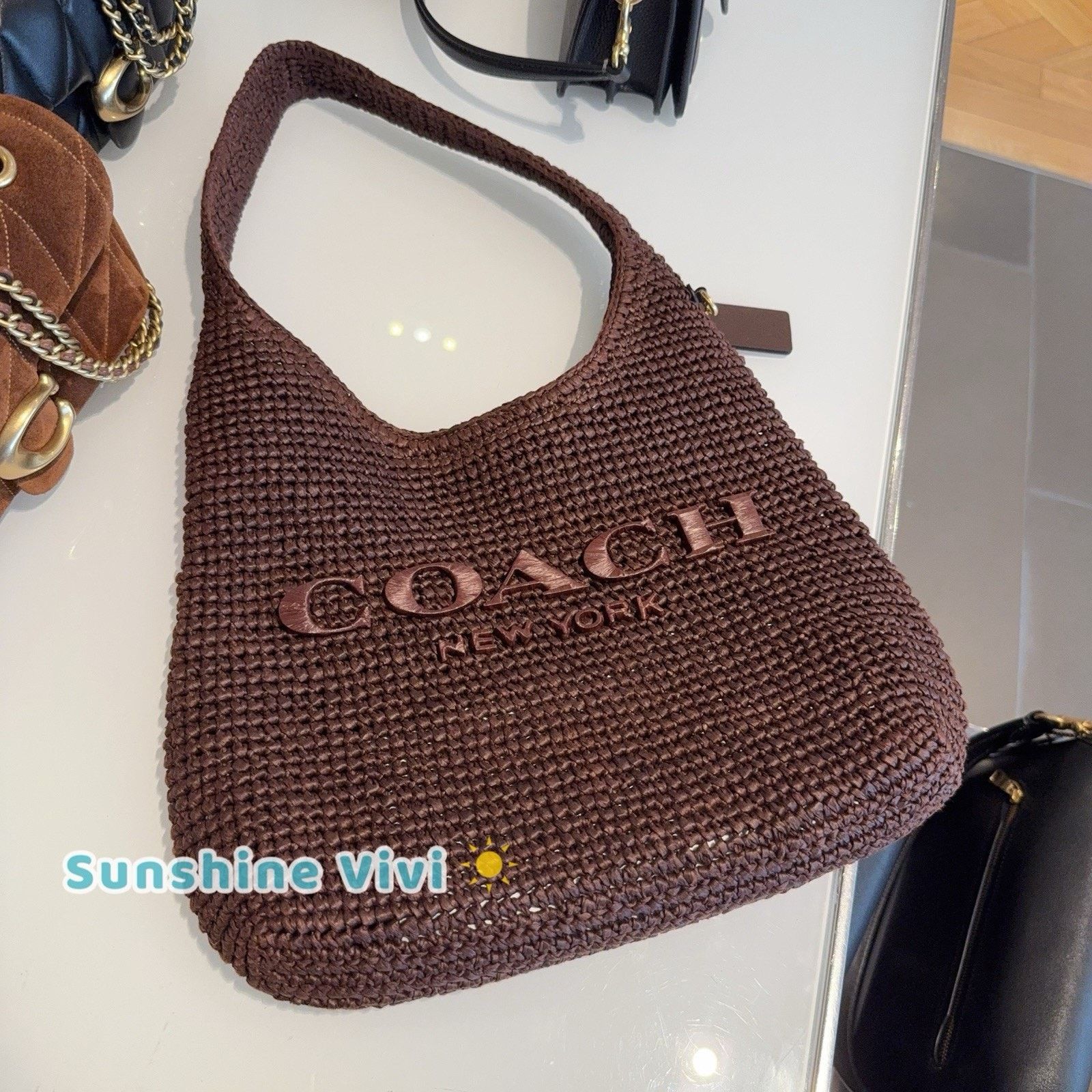 Coach NWT COACH Brooklyn 28 Straw Shoulder Bag CDU75 Brass/Maple Size ONE SIZE - 1 Thumbnail