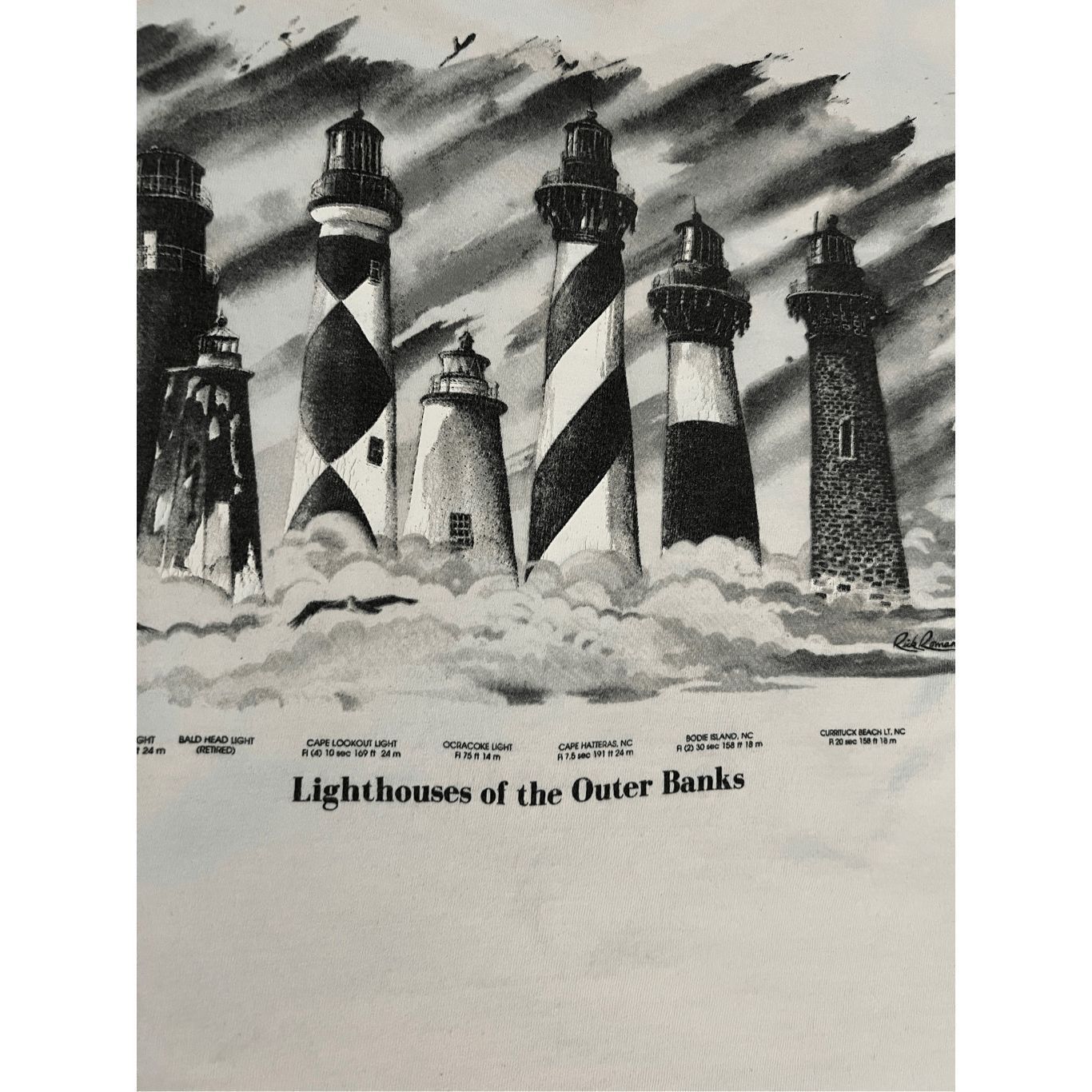 Vintage Vintage 90s Outer Banks Lighthouses Ribbed Single Stitch T-S Size US XL / EU 56 / 4 - 8 Thumbnail