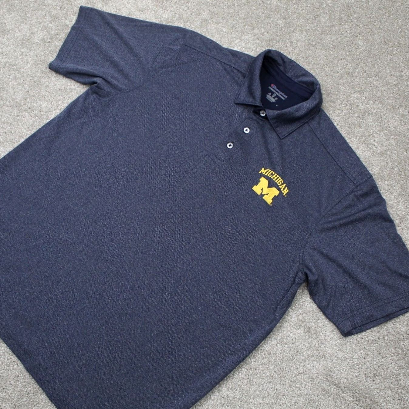 Champion Champion Michigan Wolverines Polo Shirt Mens XL Blue 100% Polyester S/S Pullover Polo Size US XL / EU 56 / 4 - 3 Thumbnail