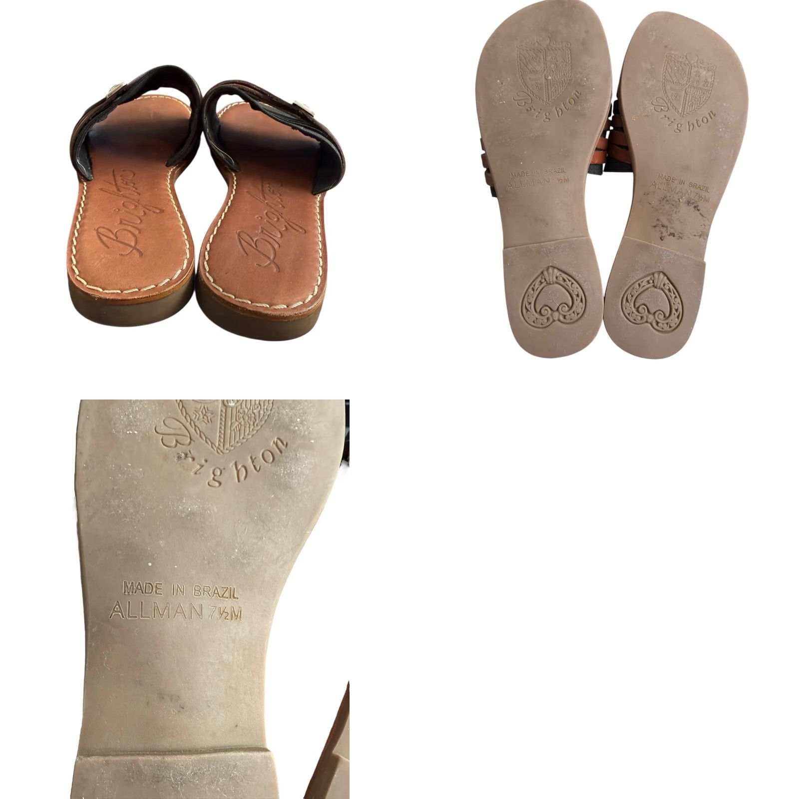 Brighton BRIGHTON Allman Flat Leather Sandals Women’s 7.5 M Brown Caramel Leather Upper Lining Insole EUC Slip-On Medallion Size US 8 / IT 38 - 8 Thumbnail