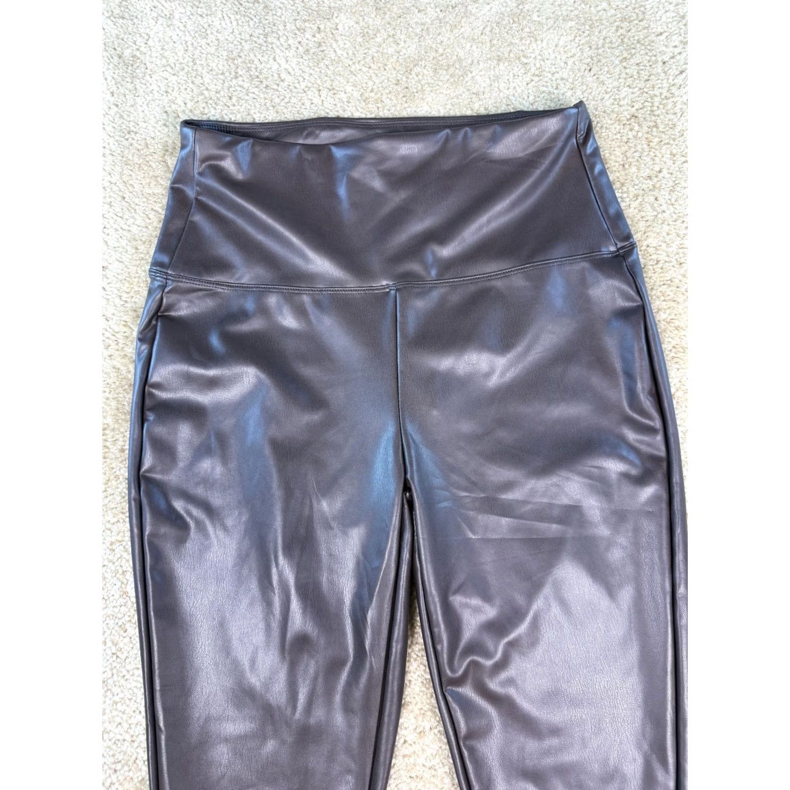 Vintage Zenana High Waist Faux Leather Leggings Pants XL Brown NWT D258 Womens Size 40" / US 18 - 2 Thumbnail