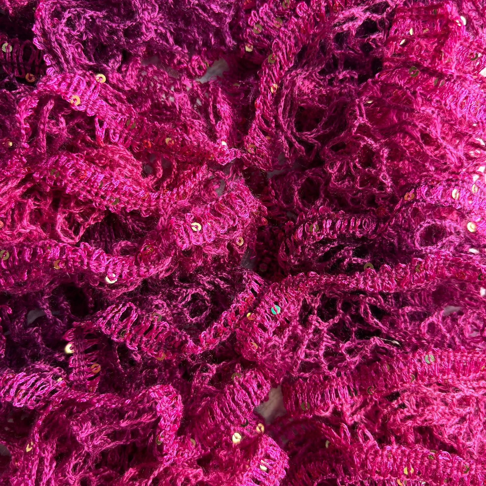 Handmade Homemade Crocheted Purple Pink Ruffle Scarf Sequin Accents Size ONE SIZE - 2 Thumbnail