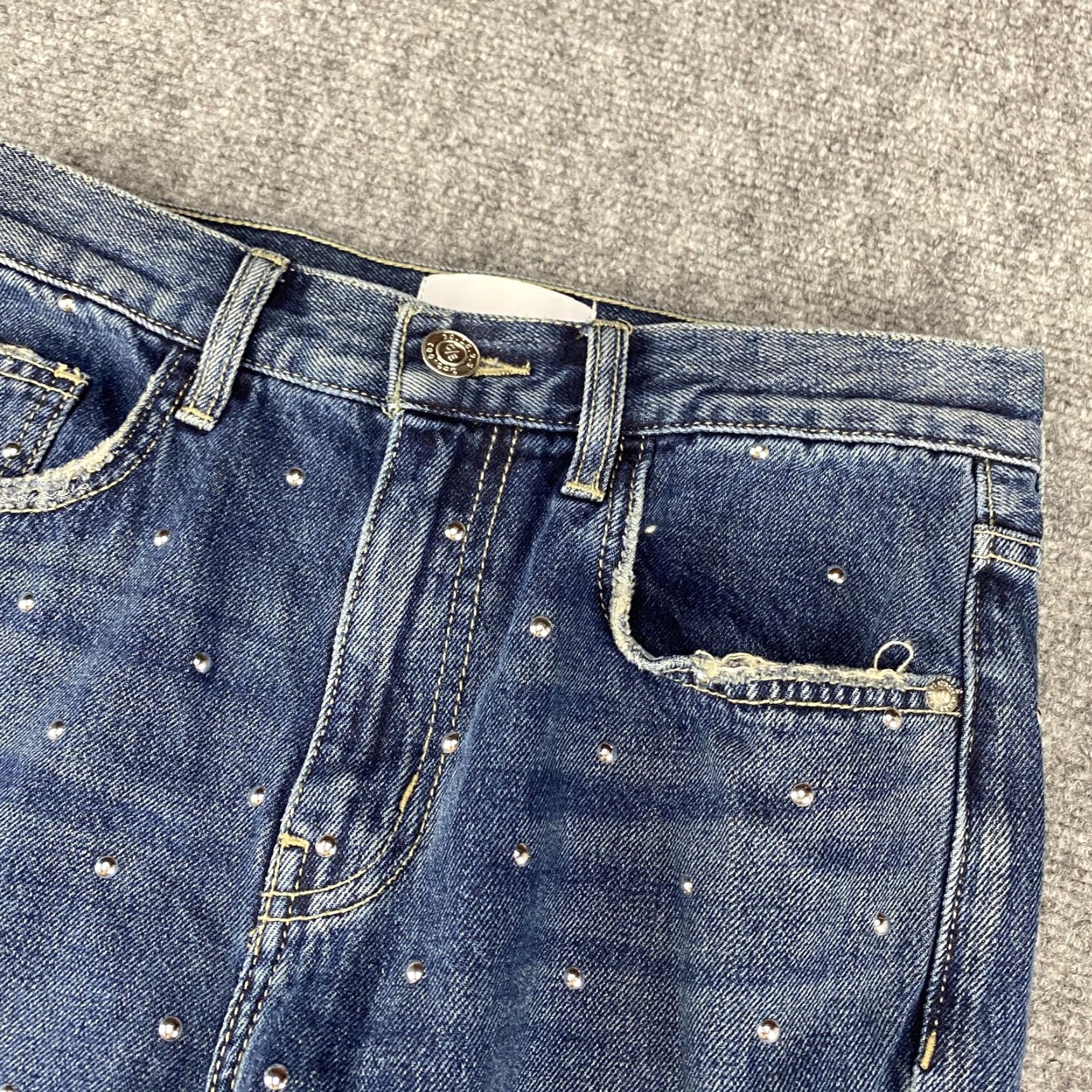 Vintage Current/Elliott Jeans Womens 25 Blue Studded Embellished Denim Straight Leg Size 42" / US 20 - 4 Thumbnail