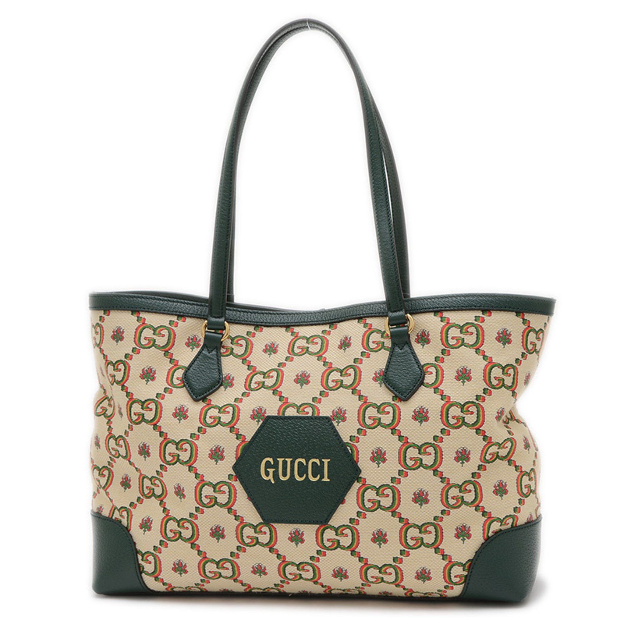 Gucci GG Canvas 100Th Anniversary Tote Bag Green Multicolor 676681, Women's