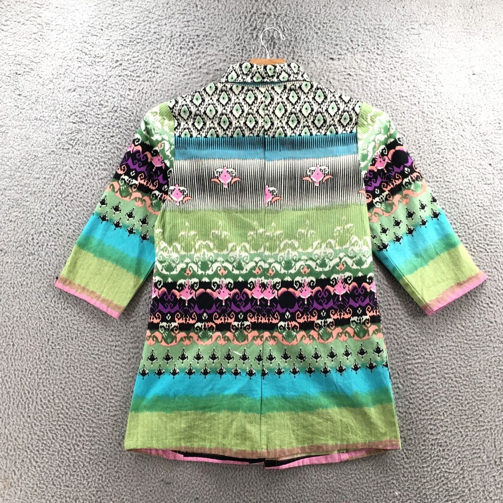 Vintage Shana K Shirt Women M Multi Abstract Print 3/4 Sleeves Button Up Collared Cotton Green Classic Geometric Casual All Seasons Mens? No Size M / US 6-8 / IT 42-44 - 7 Thumbnail