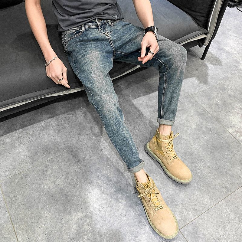 Japanese Brand Retro men's slim fit trendy casual distressed jeans Size US 32 / EU 48 - 4 Thumbnail