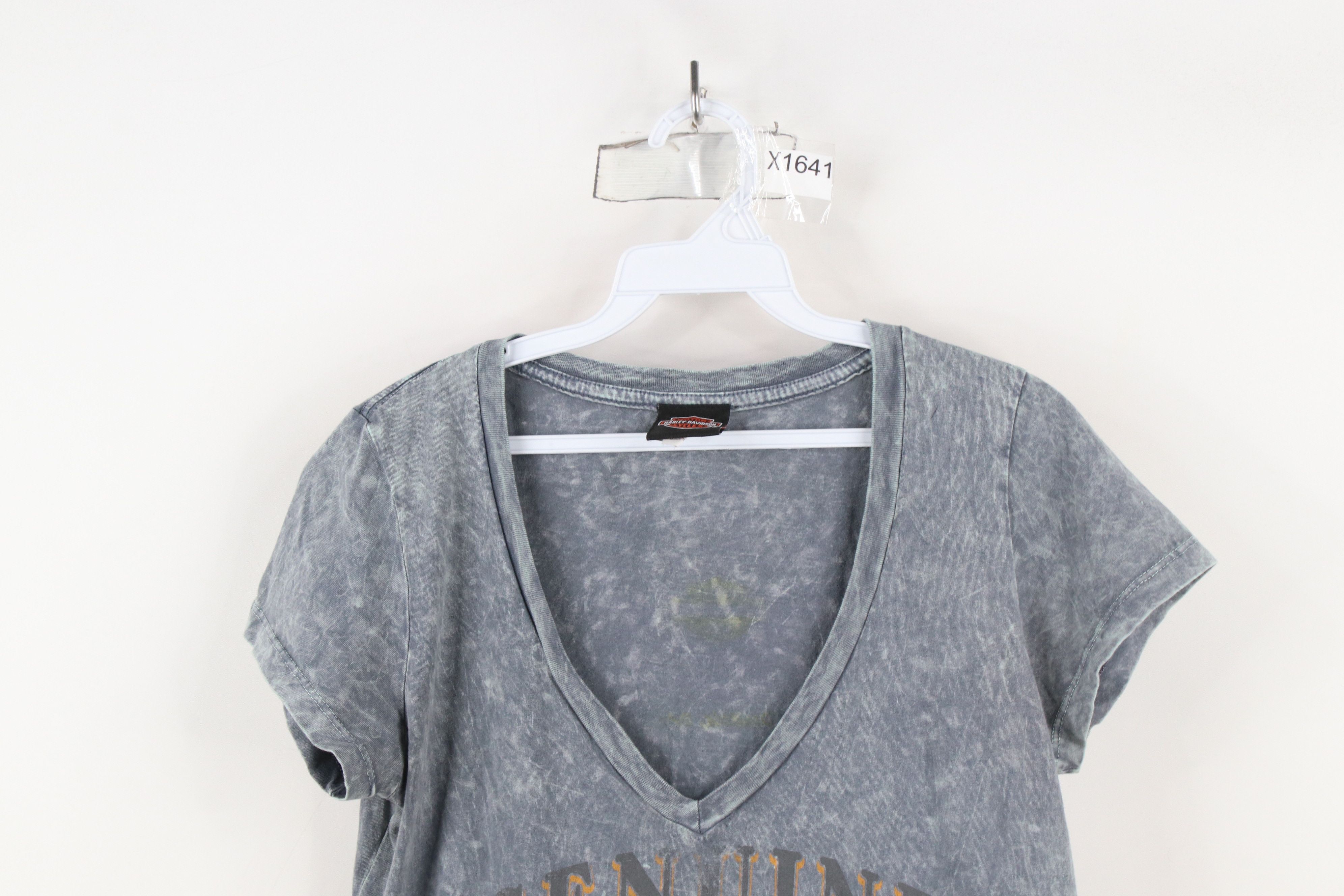 Harley Davidson × Vintage Vintage Y2K Harley Davidson Spell Acid Wash V-Neck T-Shirt Size L / US 10 / IT 46 - 2 Thumbnail