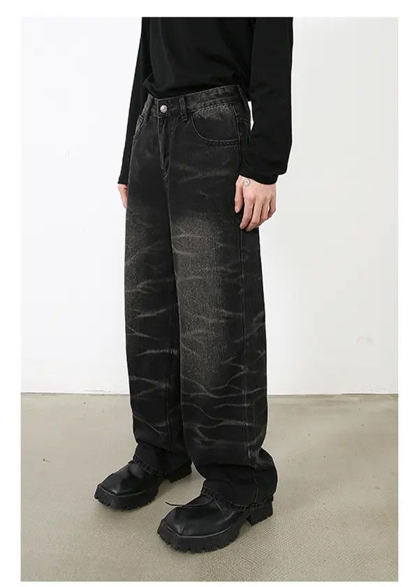 Japanese Brand Black loose straight men's personalized striped jeans Size US 32 / EU 48 - 4 Thumbnail