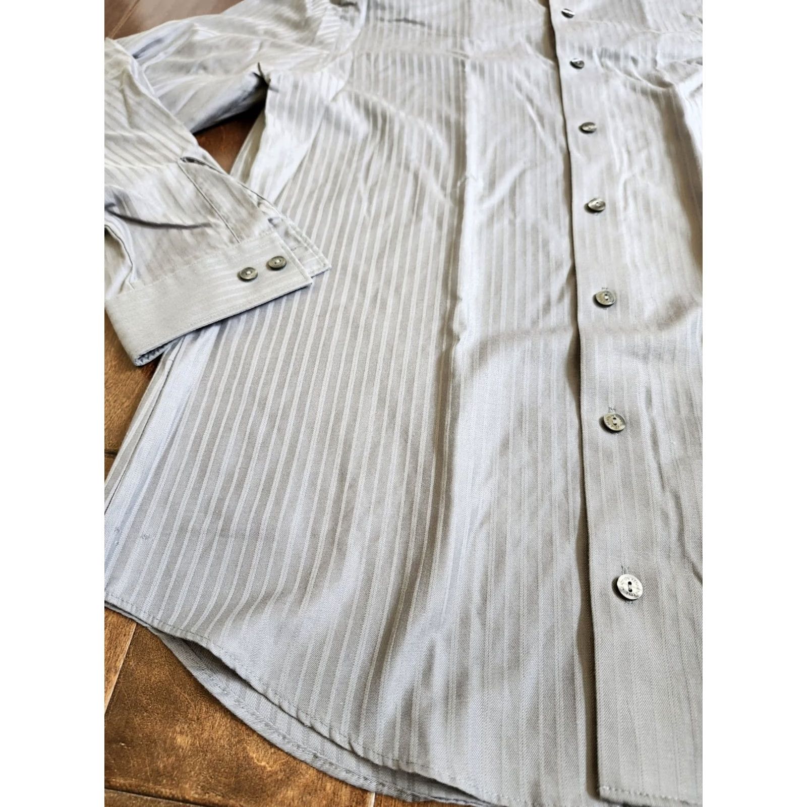 Kenneth Cole Kenneth Cole Reaction Dress Shirt Gray Stripe - M - Men - Button - Long Sleeve - 100% Cotton Size 40R - 7 Thumbnail