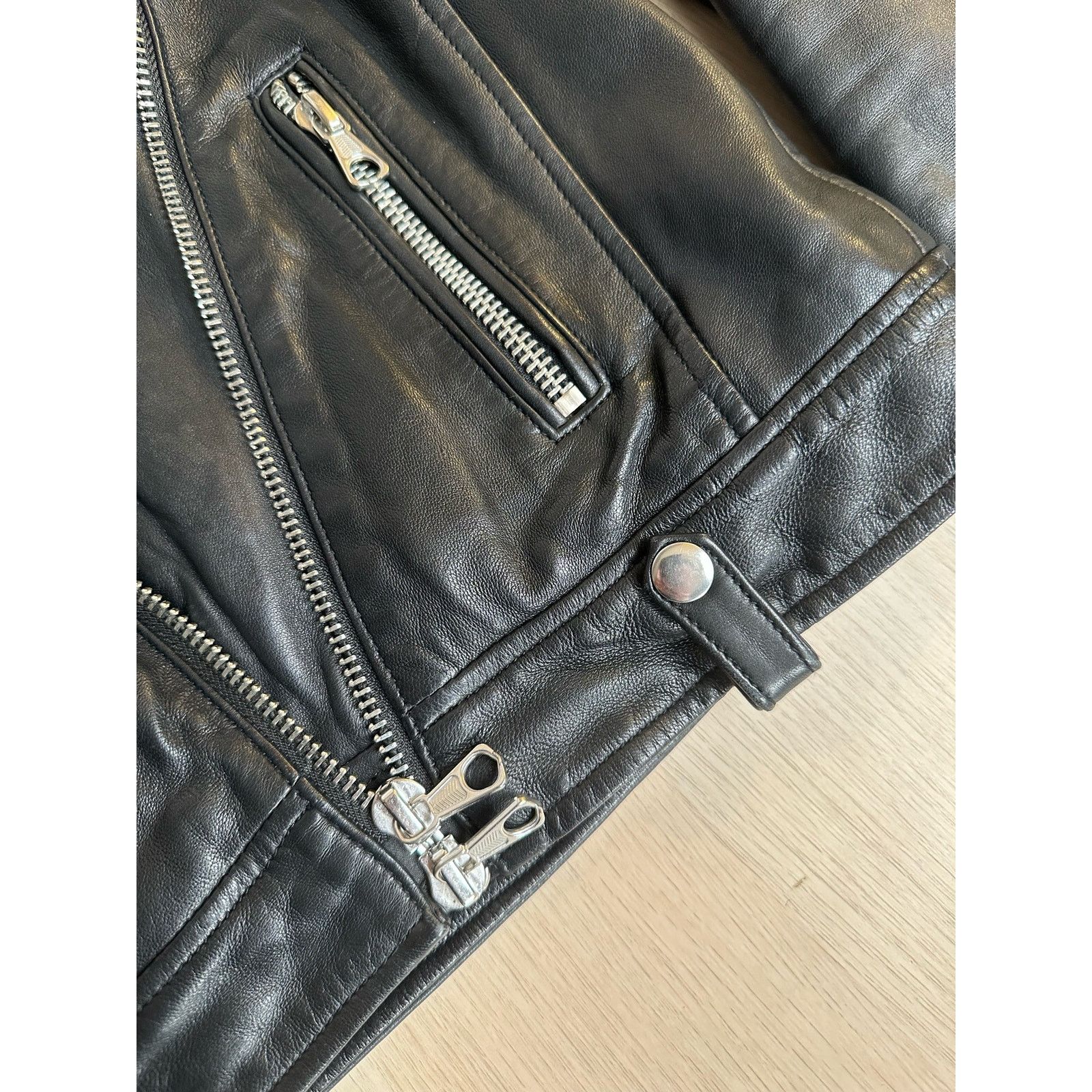 Other Vintage Black Leather Moto Jacket w/ Collar - Size 0 - MINT Size XS / US 0-2 / IT 36-38 - 4 Thumbnail