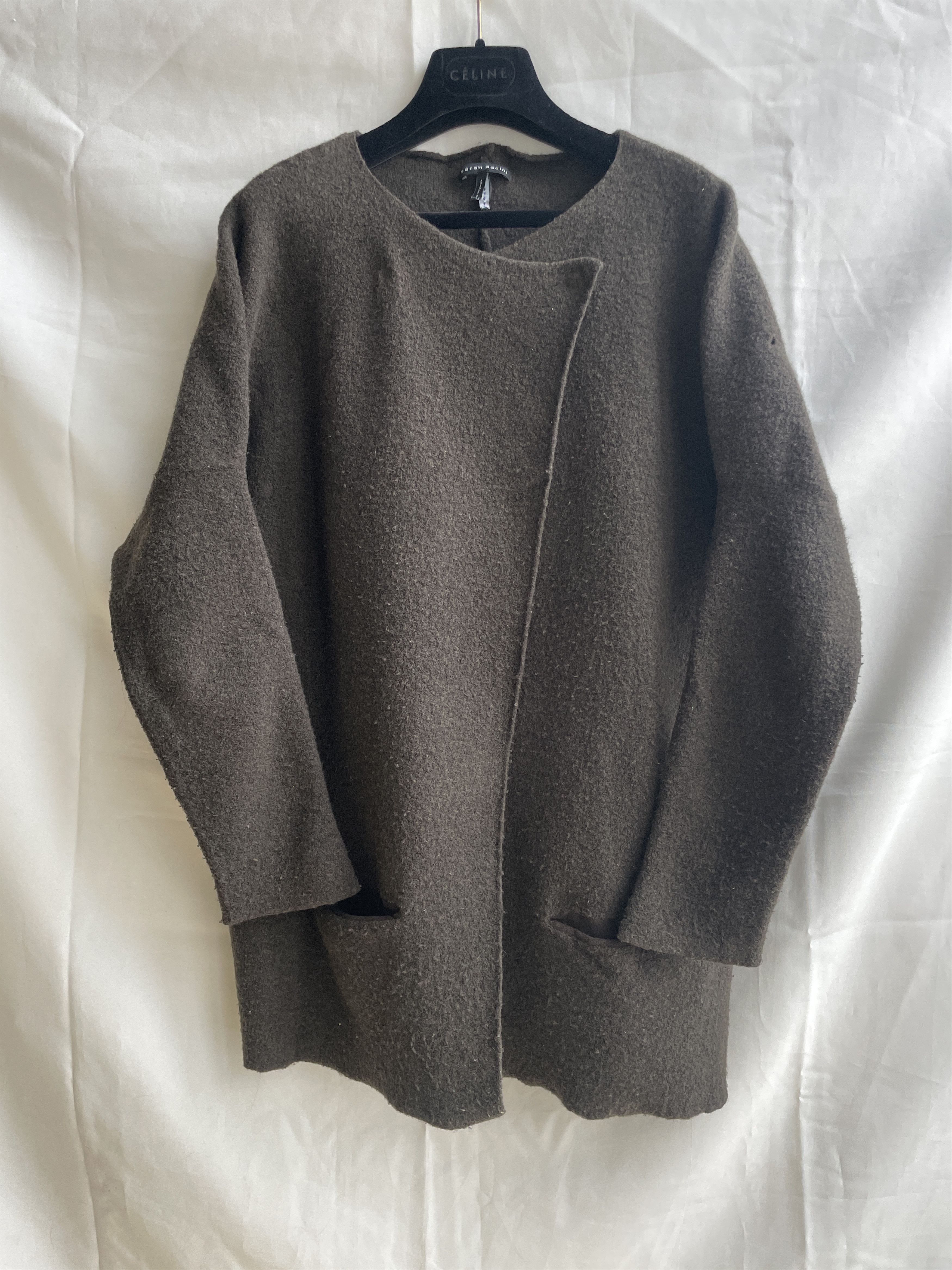Sarah Pacini Sarah Pacini Wool Blend Perforated Back Green Cardigan Size ONE SIZE - 1 Thumbnail