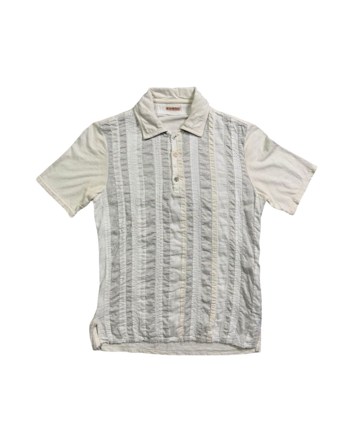 KAPITAL 🇯🇵 Linen Striped Construct Polo T-Shirt