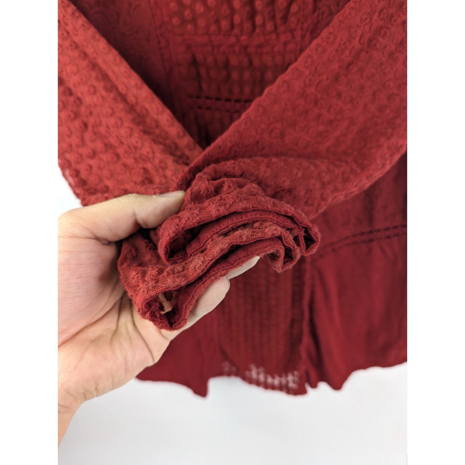 Lucky Brand Lucky Brand Blouse Shirt Long Sleeve Round Neck Red Burgundy Women L Lace Peasant Top Size L / US 10 / IT 46 - 2 Thumbnail