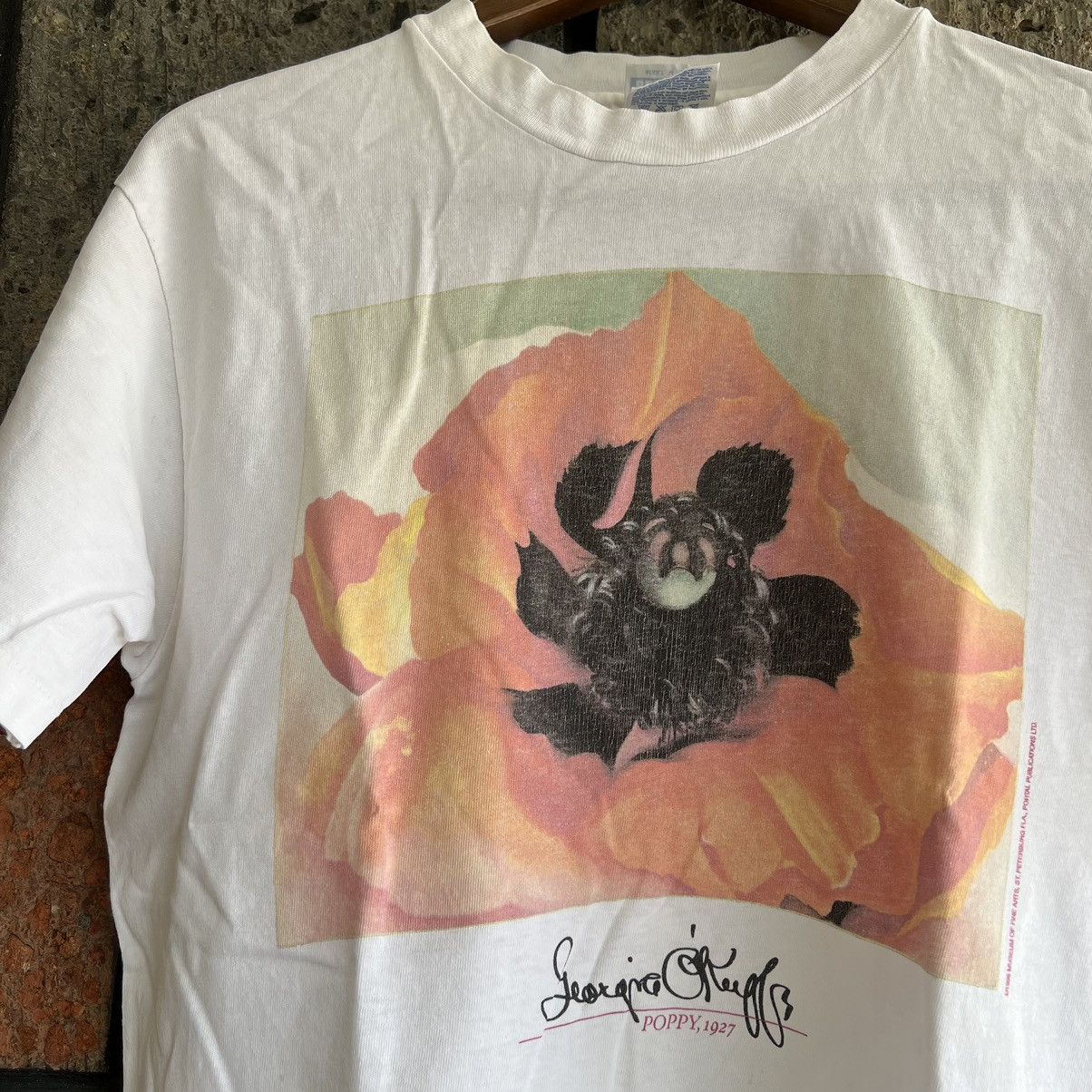 image of VTG 1998 Georgia O'keeffe Poppy Art Tee Shirt Haring Picasso in White, Men's (Size Medium)