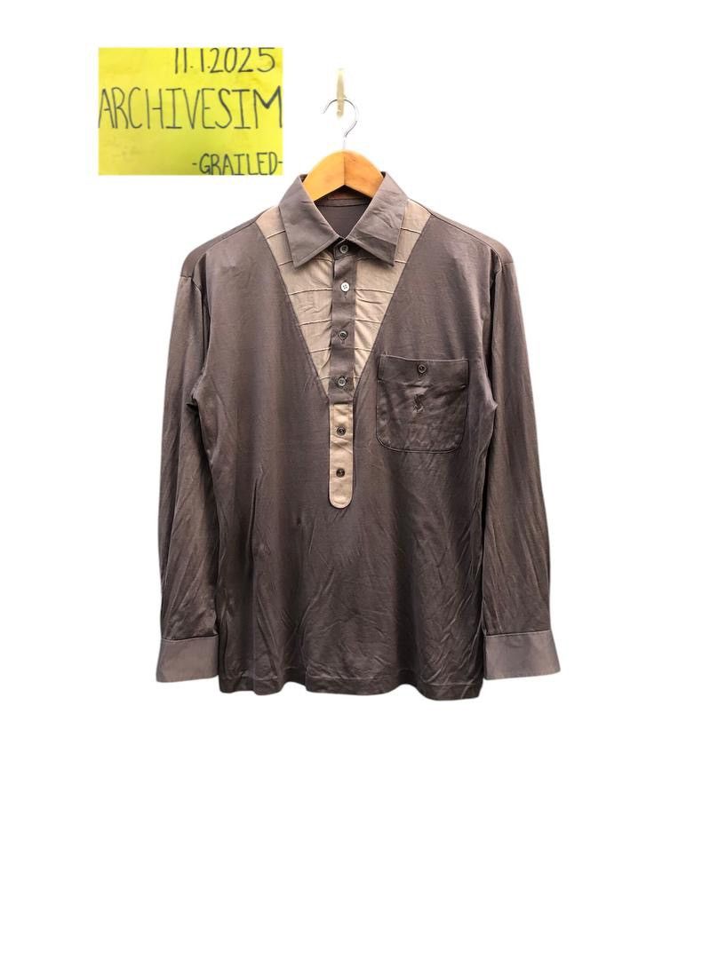 Vintage Yves Saint Laurent Half Button Up Long Sleeve Tee Size US M / EU 48-50 / 2 - 2 Thumbnail