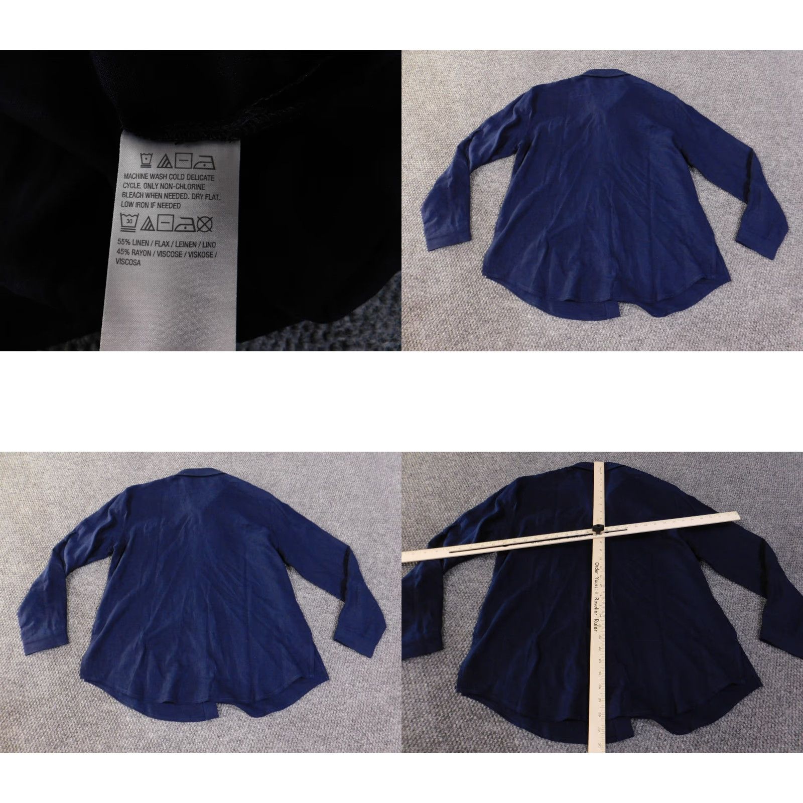 Vintage Susan Graver Shirt Womens Petite Small Navy Blue Linen Blend Button Front Casual Size S / US 4 / IT 40 - 8 Thumbnail