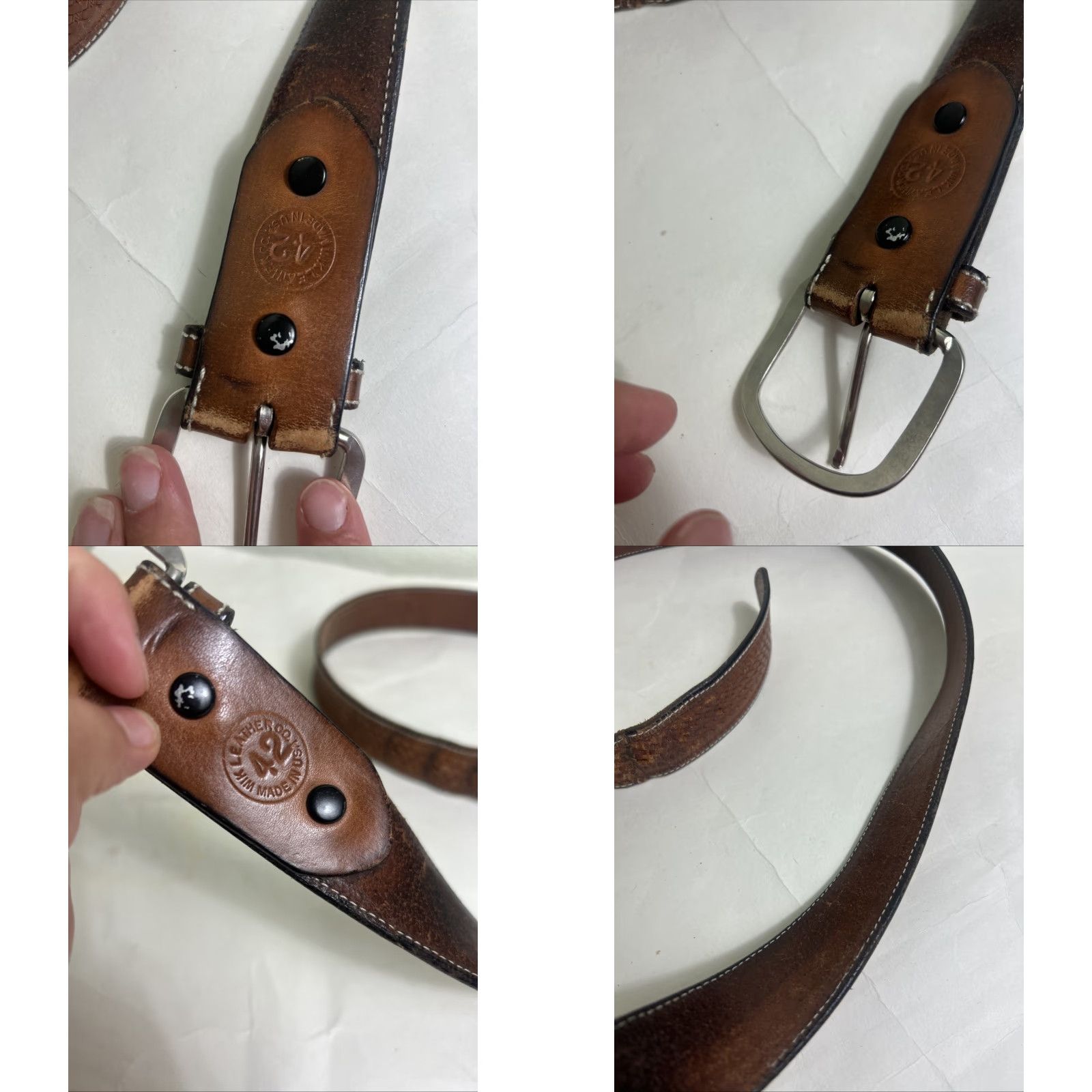 CO VINTAGE Wik Leather Co Belt Western Brown 42 USA Made Handcrafted Cowhide Full Grain Leather Men 1-1/2" Belt Size 42 - 8 Thumbnail