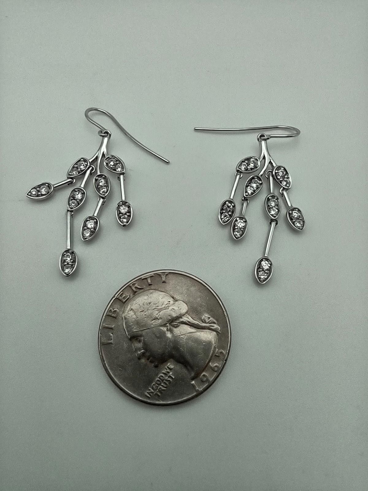 The Unbranded Brand 925 Sterling Silver CZ Vine Dangle Earrings Size ONE SIZE - 4 Thumbnail