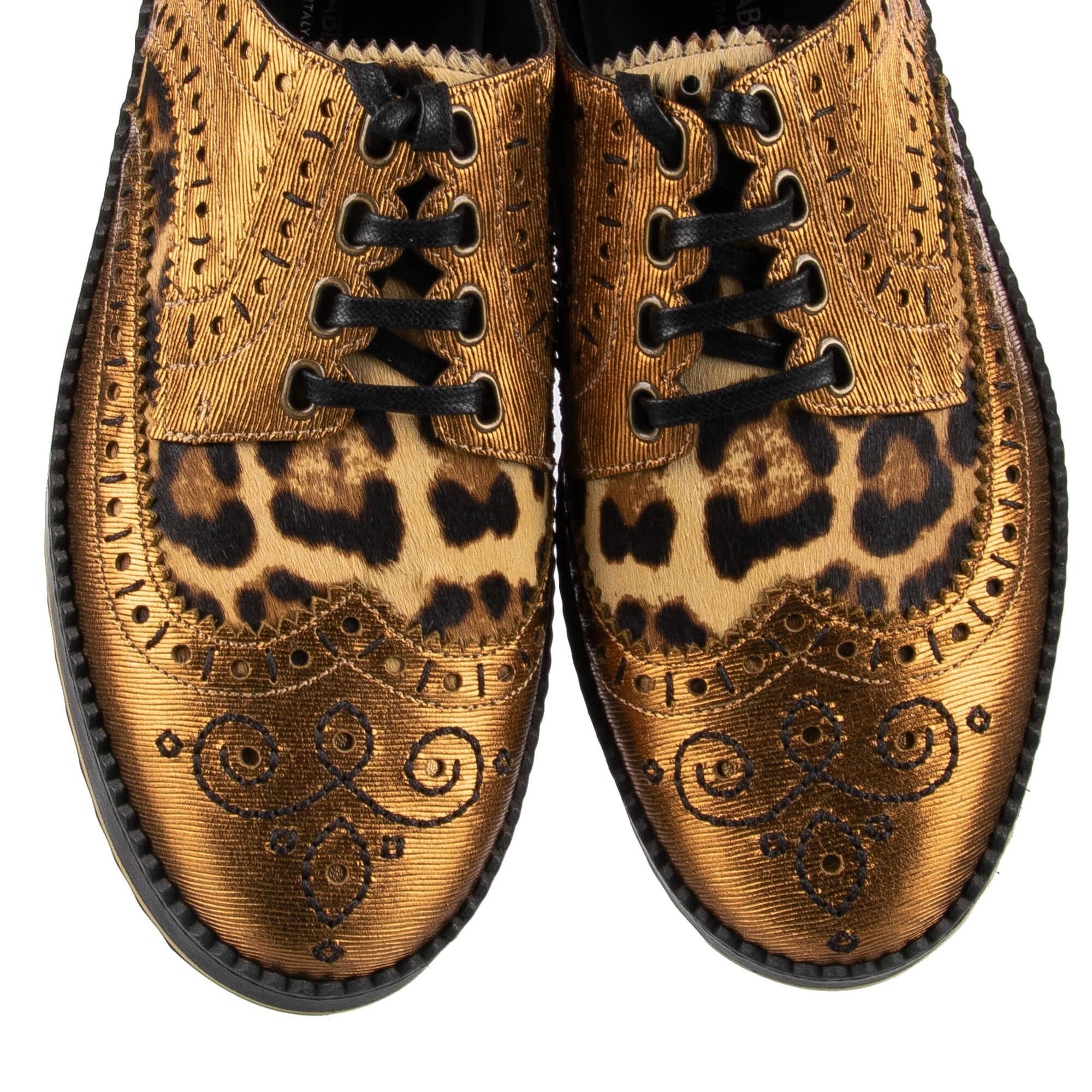 Dolce & Gabbana o1y0125 Leather Laced Shoes in Gold/Black Size US 7 / EU 40 - 4 Thumbnail