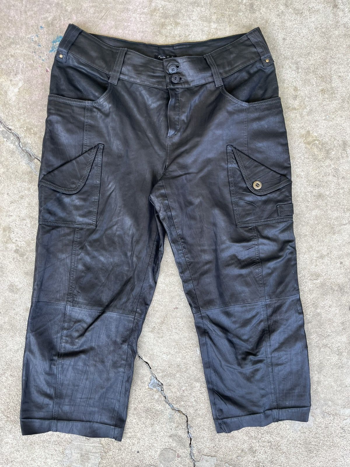 Genuine Leather Cropped 3/4 Leather Pants Techno Rave Size US 33 - 1 Thumbnail