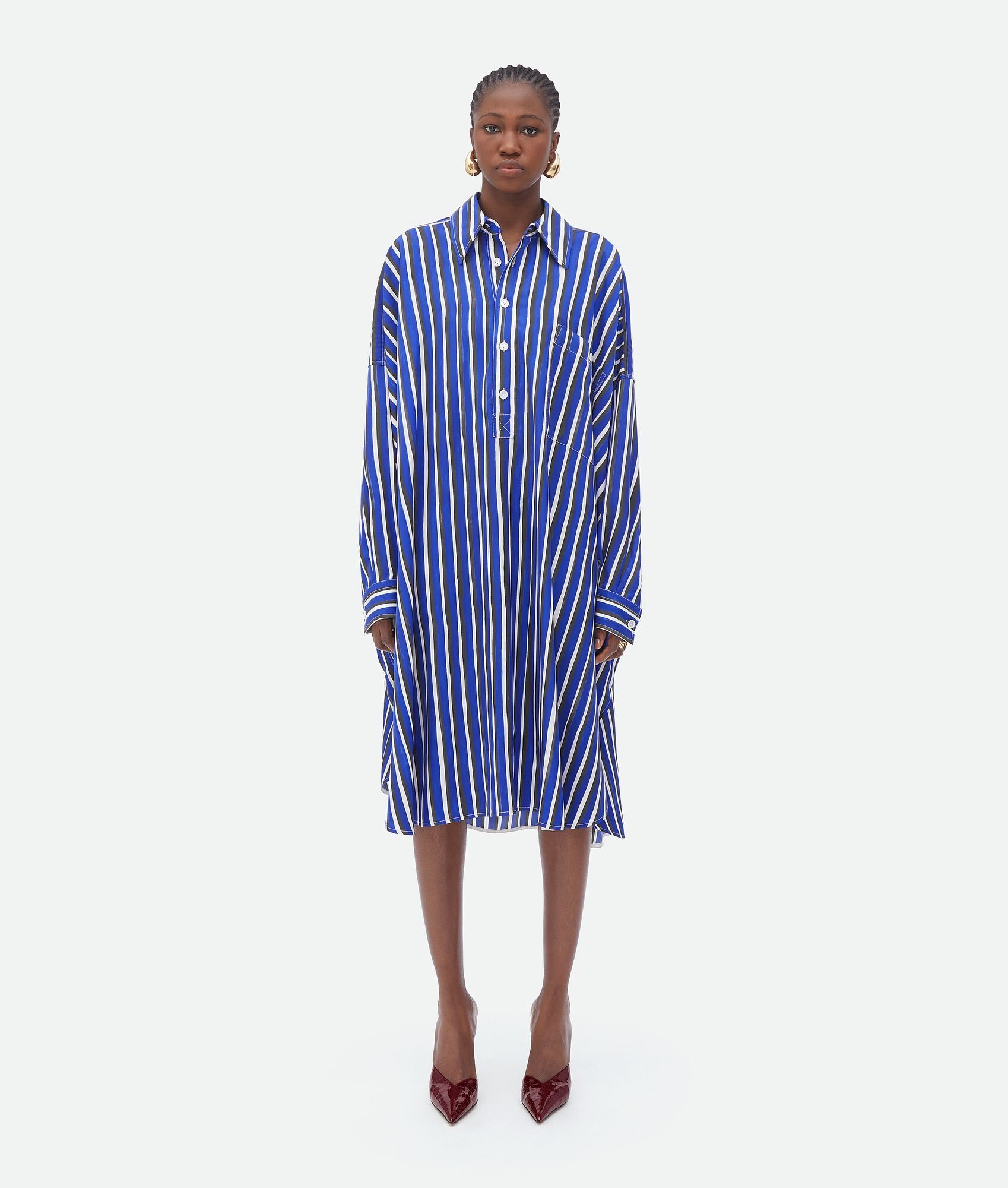 Bottega Veneta o1n1vont0325 Hand Drawn Stripe Print Twill Viscose Dress Size XS / US 0-2 / IT 36-38 - 1 Thumbnail