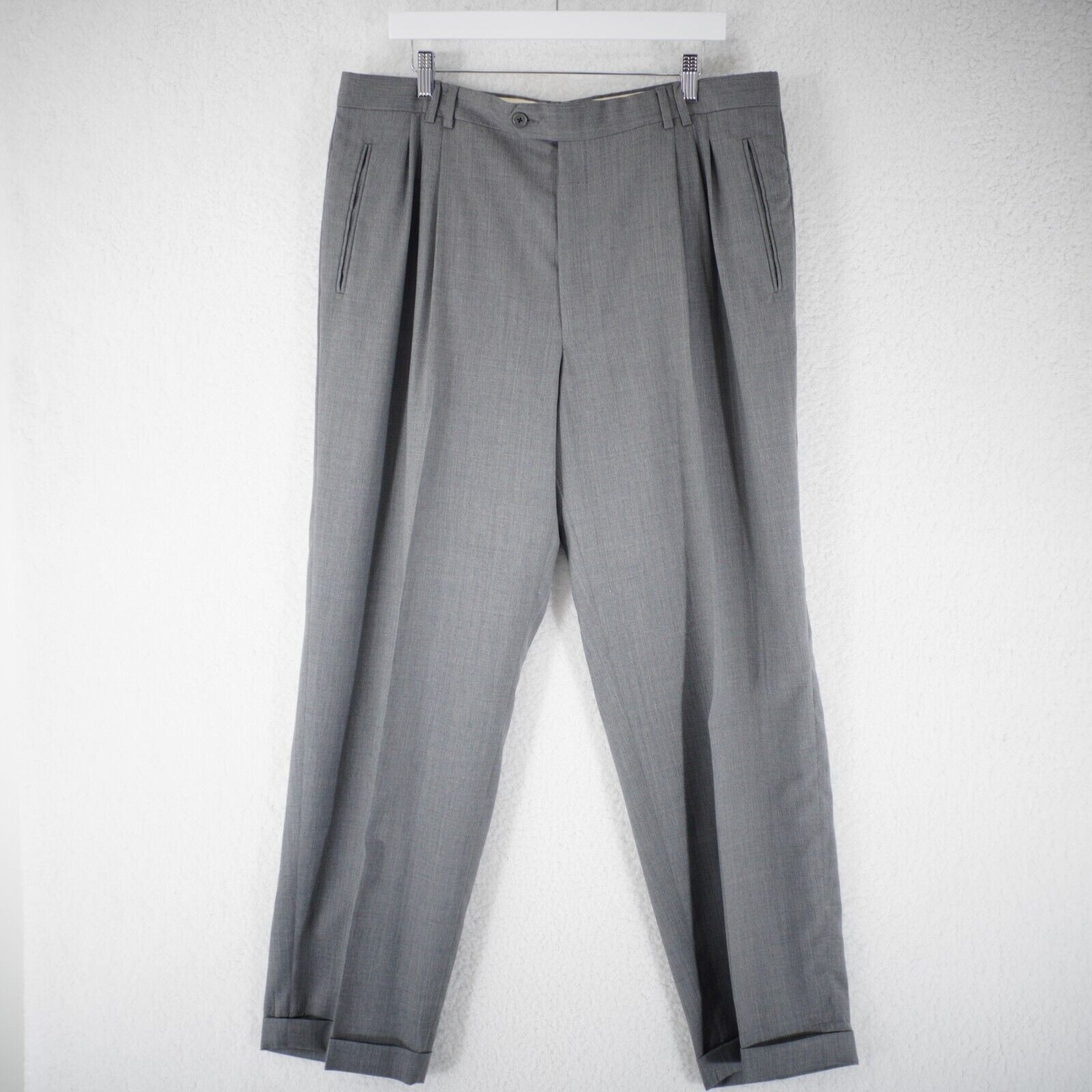 Other Acquaviva Tabaldo Togna Super 100's Wool Pleated Cuffed Gray Size 36R - 1 Thumbnail