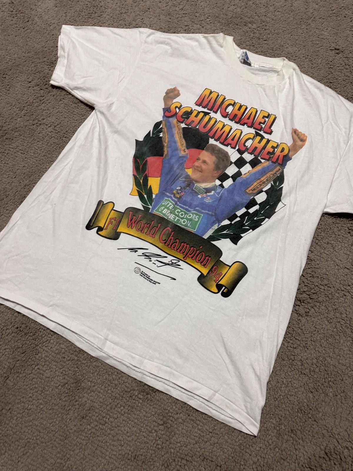 Hanes Vtg Michael Schumacher F1 World Champion 94 Benetton T-Shirt Size US XL / EU 56 / 4 - 2 Thumbnail