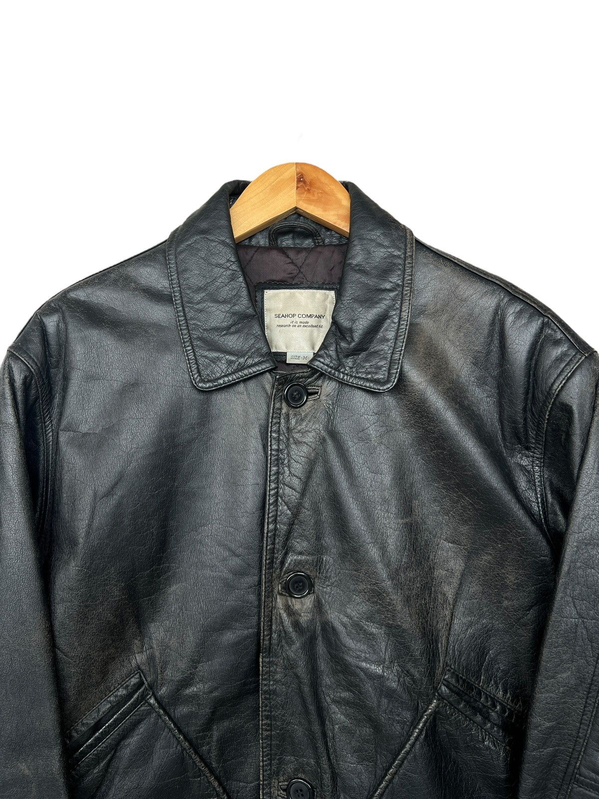 Vintage Seahop Company Black Long Coat Leather Jacket Size US L / EU 52-54 / 3 - 4 Thumbnail
