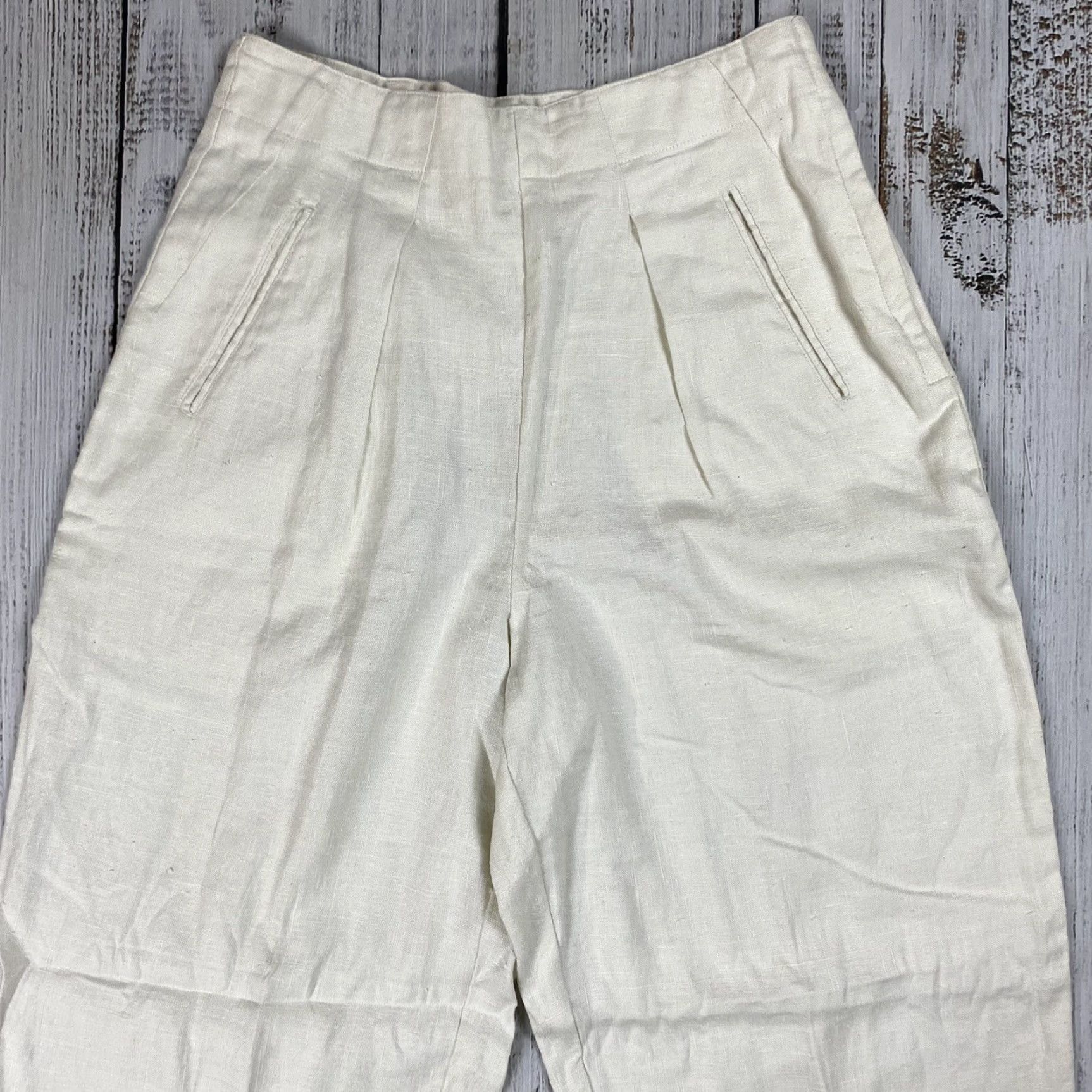 Gap VINTAGE Gap 80s 90s High Rise Pleated Linen Pants 7/8 Ivory Women's Rare Size 28" / US 6 / IT 42 - 2 Thumbnail