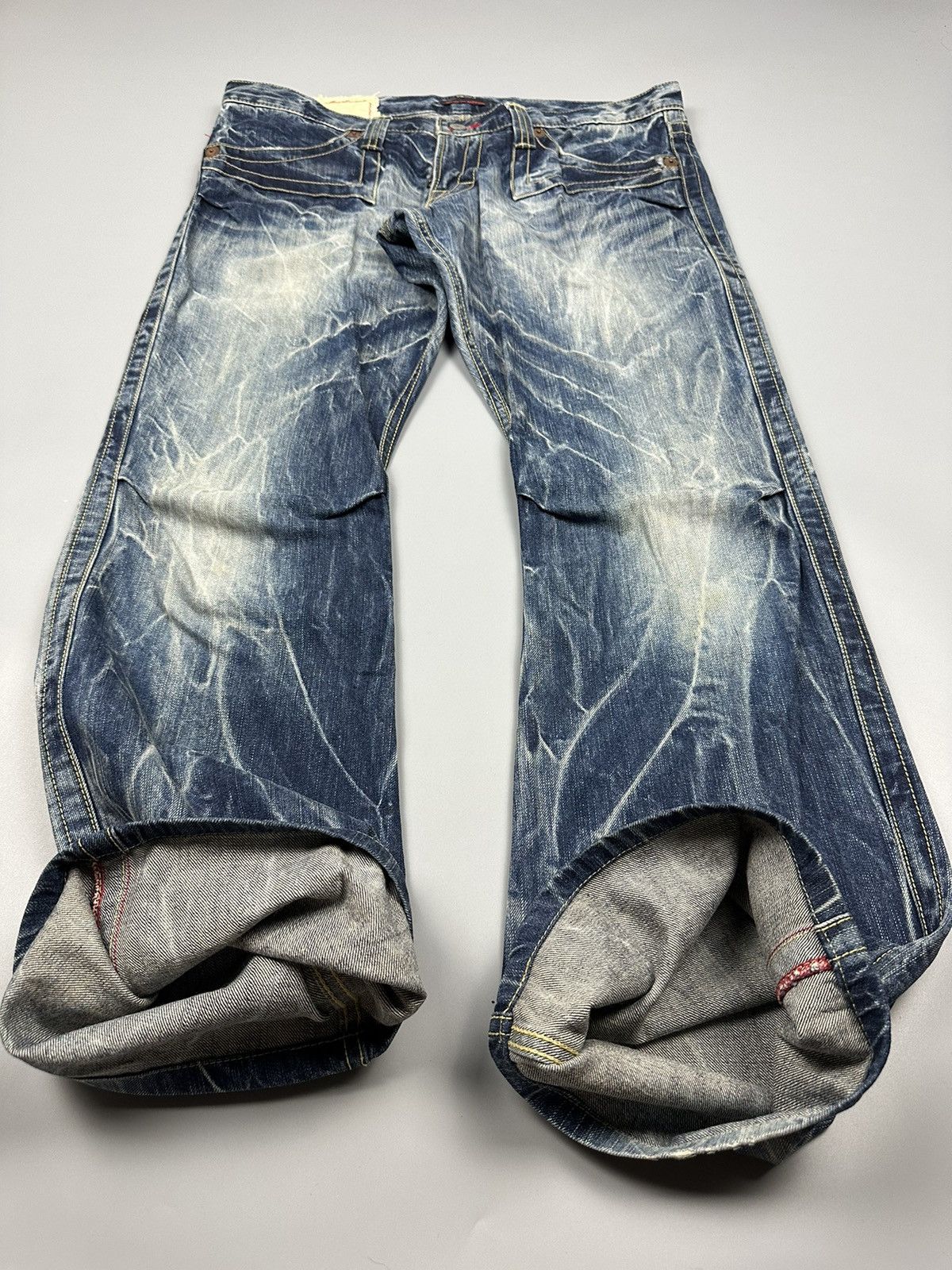 If Six Was Nine × Le Grande Bleu (L.G.B.) 🔥Rare🔥Vintage Blue Way Nippon Whiskered Flared Denim Size US 37 - 5 Thumbnail