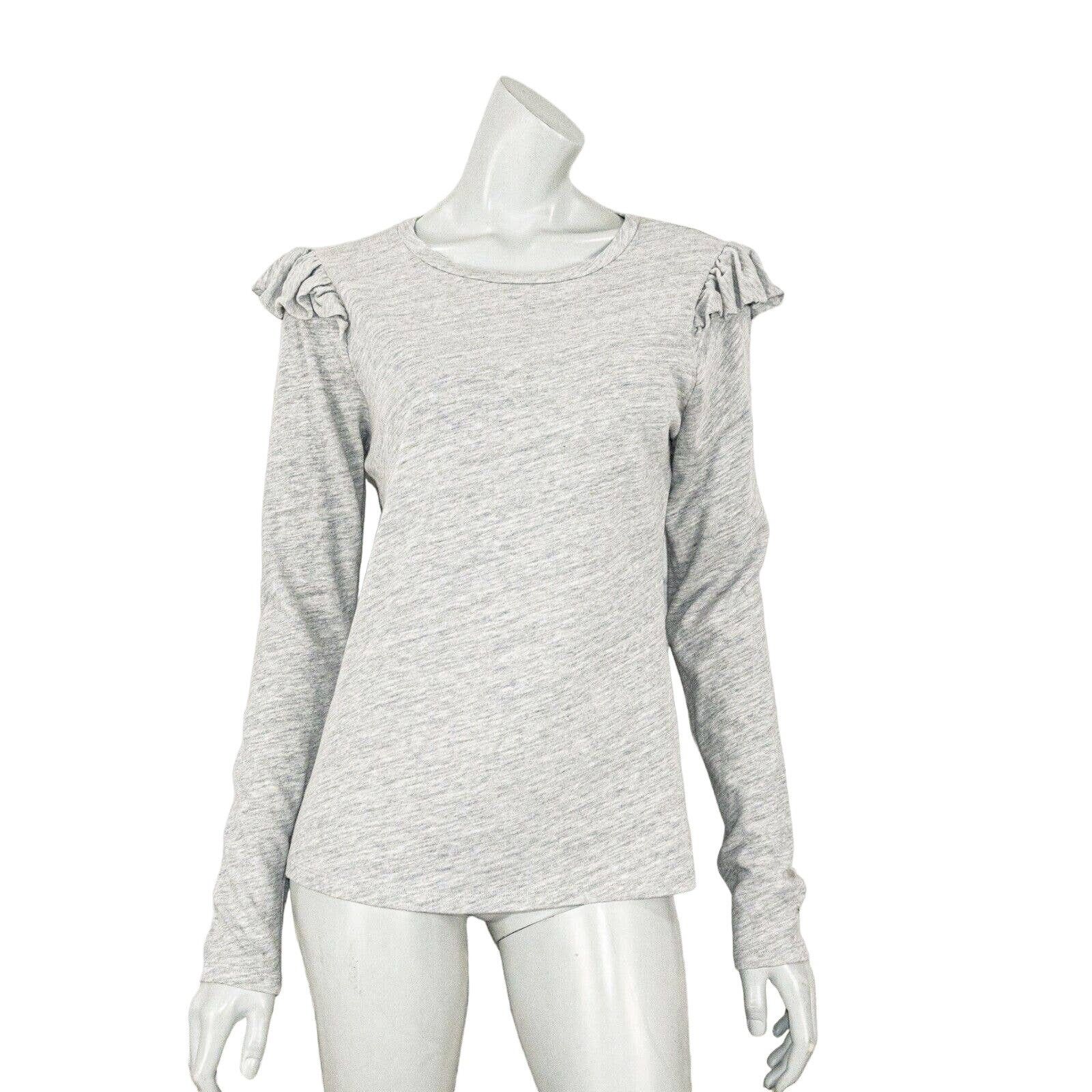 Frame FRAME Denim Ruffle Shoulders Crew Pullover Top Heather Gray Size M / US 6-8 / IT 42-44 - 2 Thumbnail