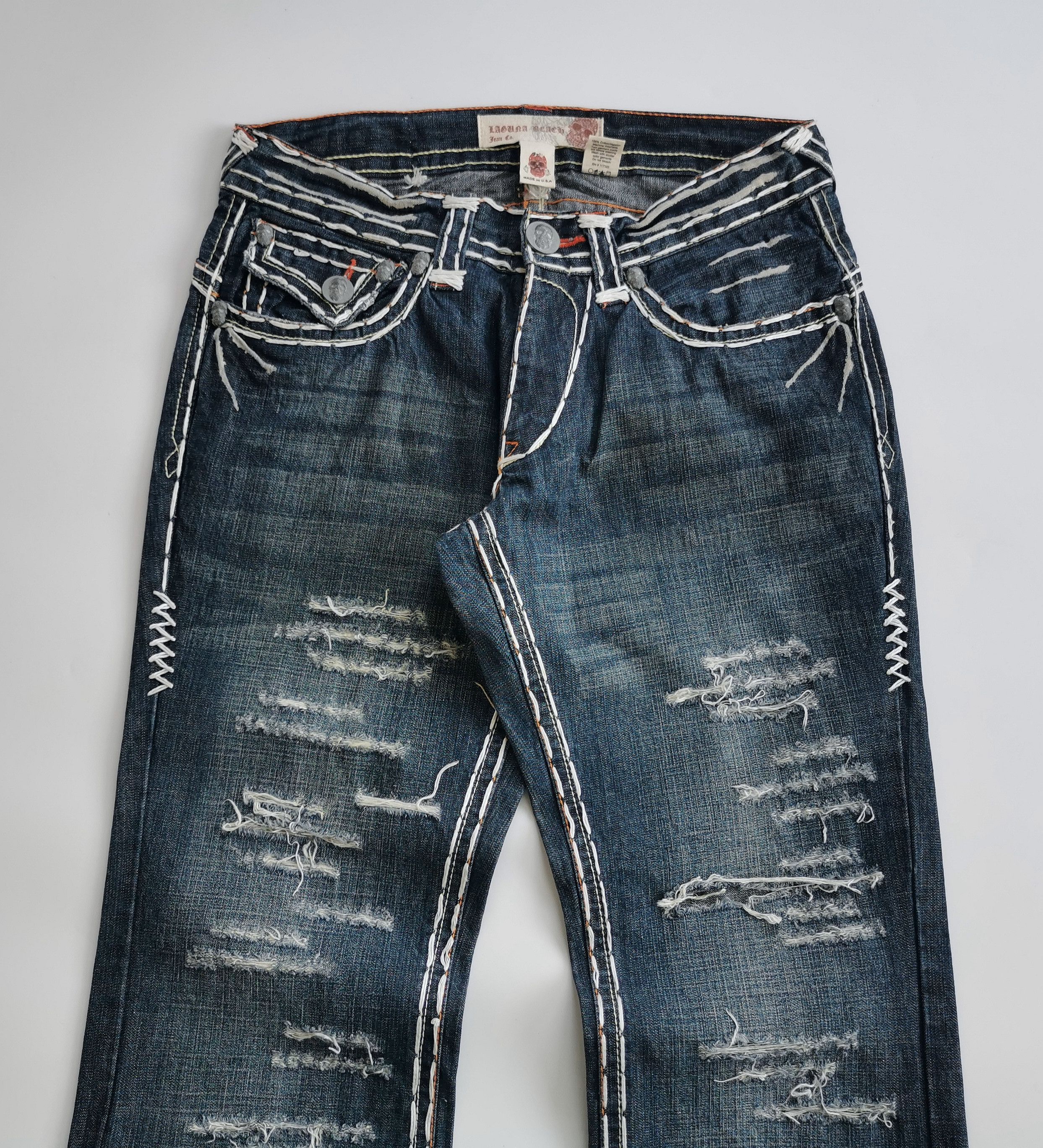 Japanese Brand Flare Denim Cross Embrodery Laguna Beach Size US 33 - 12 Thumbnail