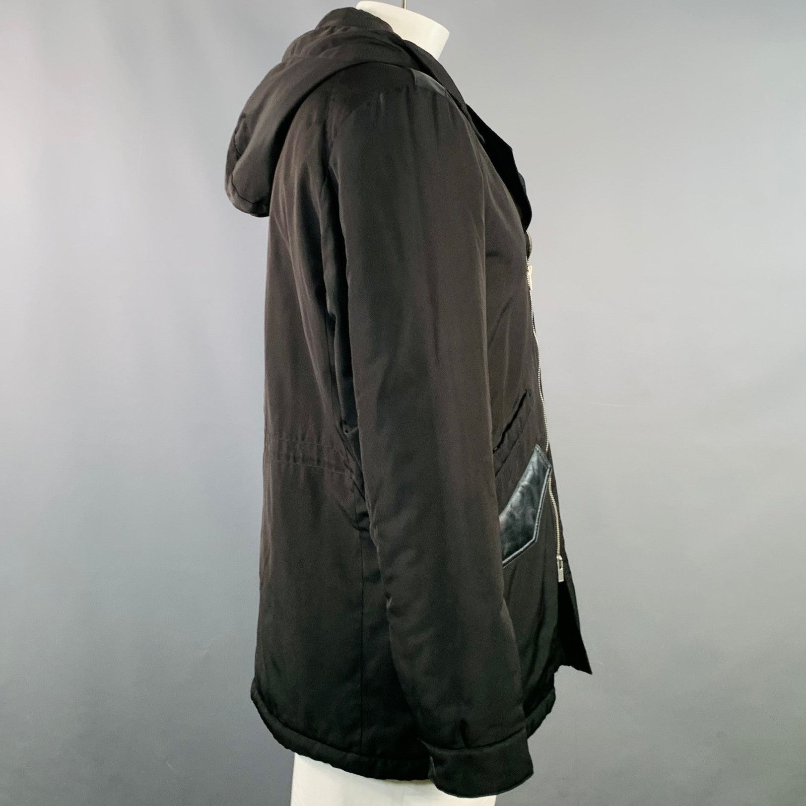 The Kooples THE KOOPLES Size XL Black Polyester Leather Trim Hooded Coat Size US XL / EU 56 / 4 - 3 Thumbnail