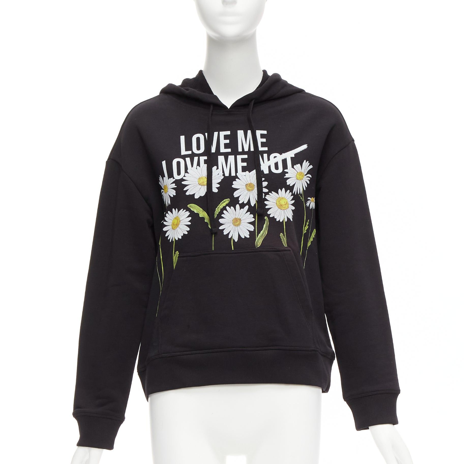 RED Valentino RED VALENTINO black cotton blend Love Me Not daisy print pocketed hoodie XS Size S / US 4 / IT 40 - 1 Thumbnail