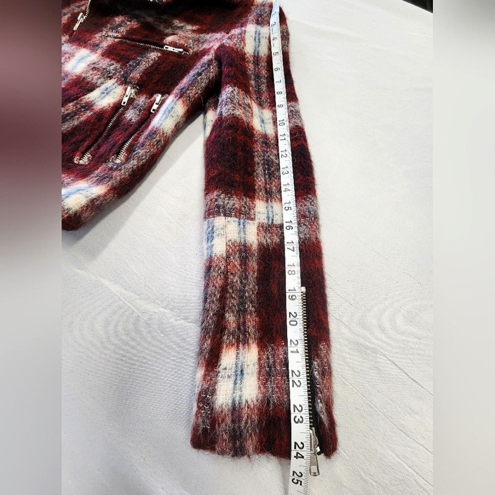 Slate & Stone Slate & Stone Plaid Red/White Wool-Blend Moto Jacket Size S / US 4 / IT 40 - 9 Thumbnail